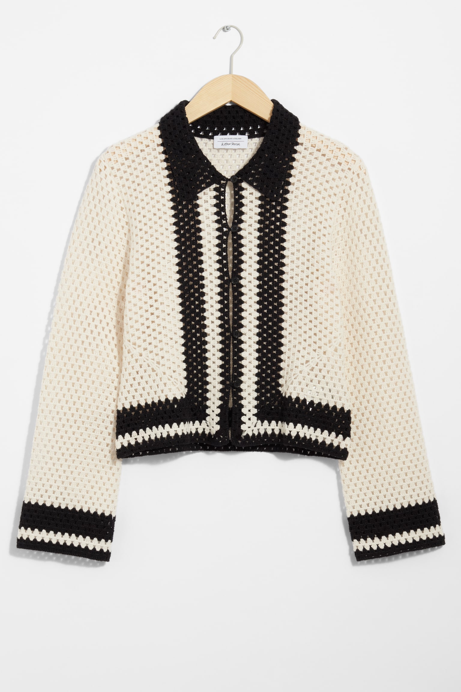 Crocheted Cardigan - Cream/Black - 2