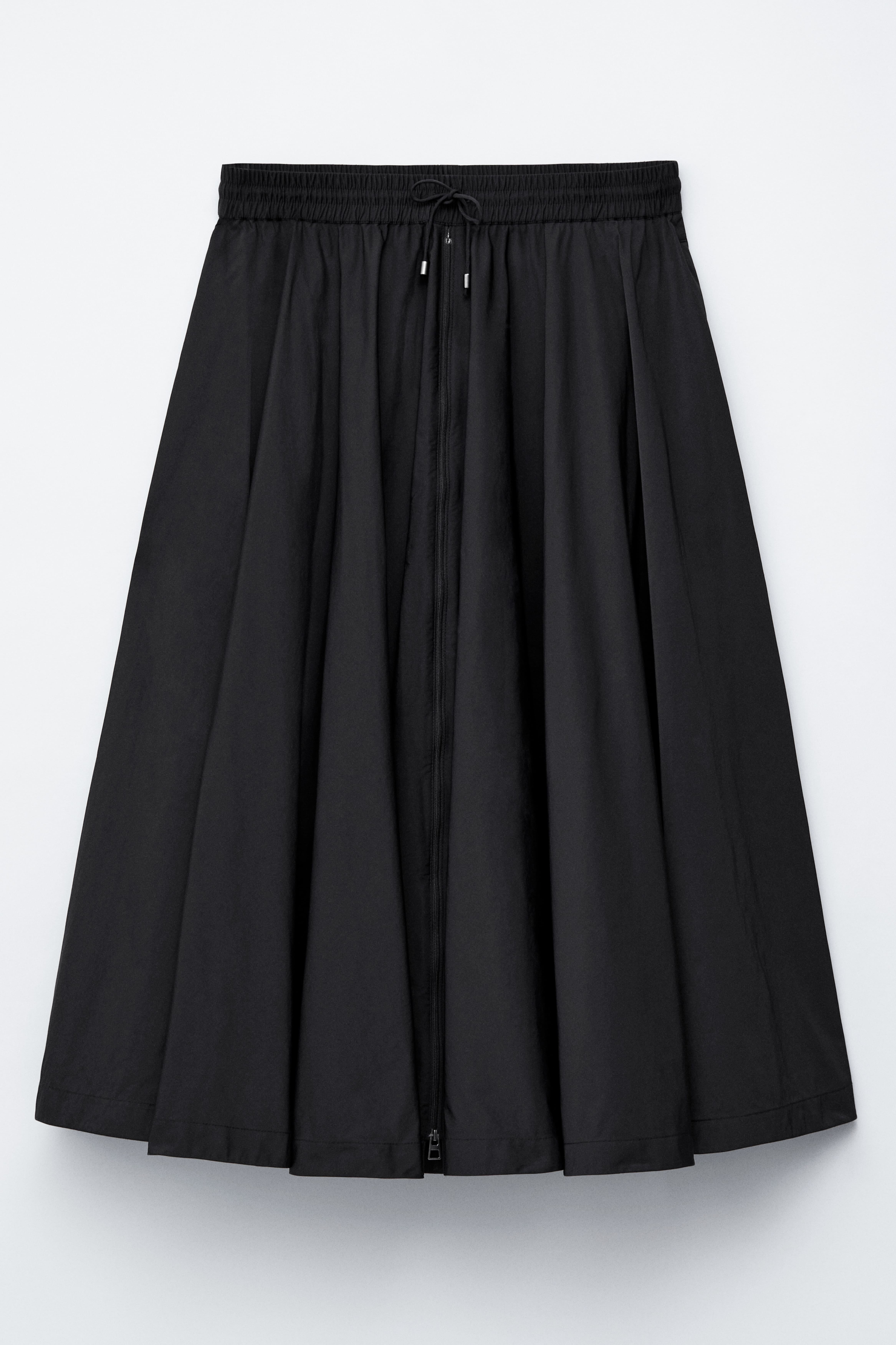 Jupe midi trapèze à cordon de serrage - Noir/Vert kaki