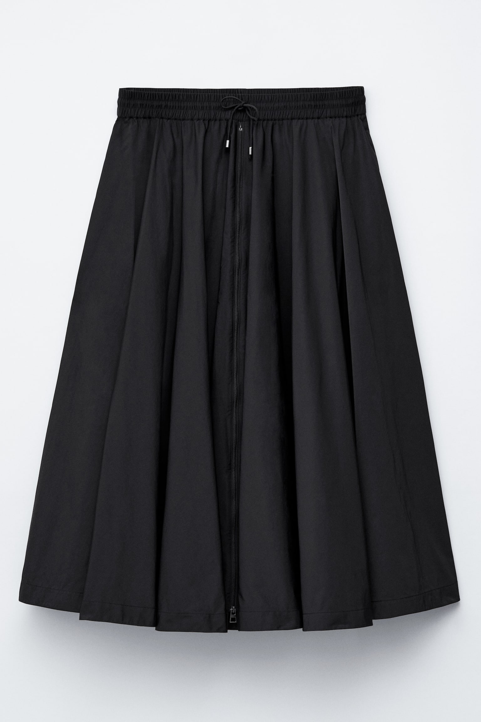 Midilång A-linjekjol med dragsko - Svart/Khakigrön - 2