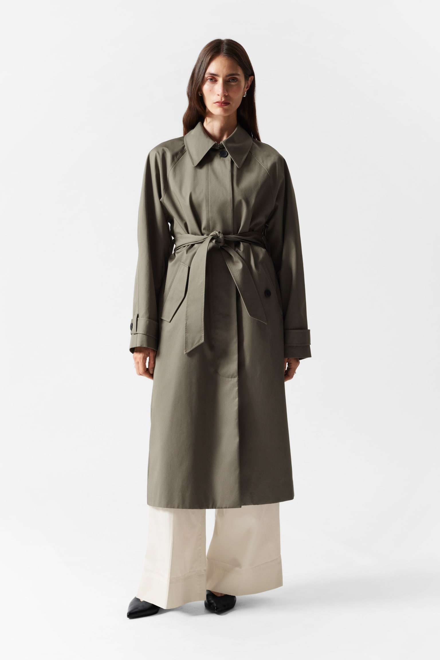 Single-Breasted Trench Coat - Khaki - 1