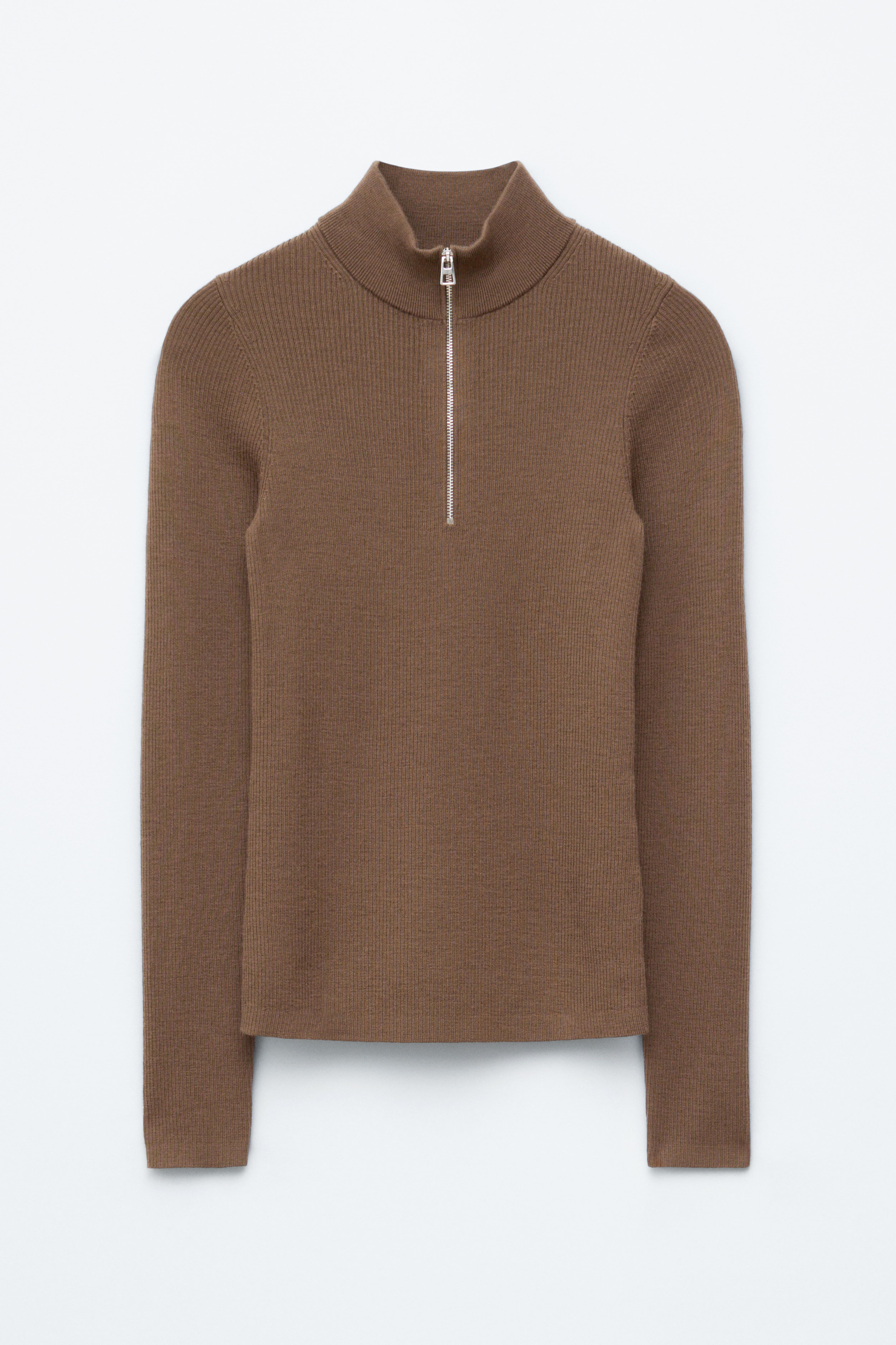 Pullover aus Wolle mit kurzem Reißverschluss - Braun