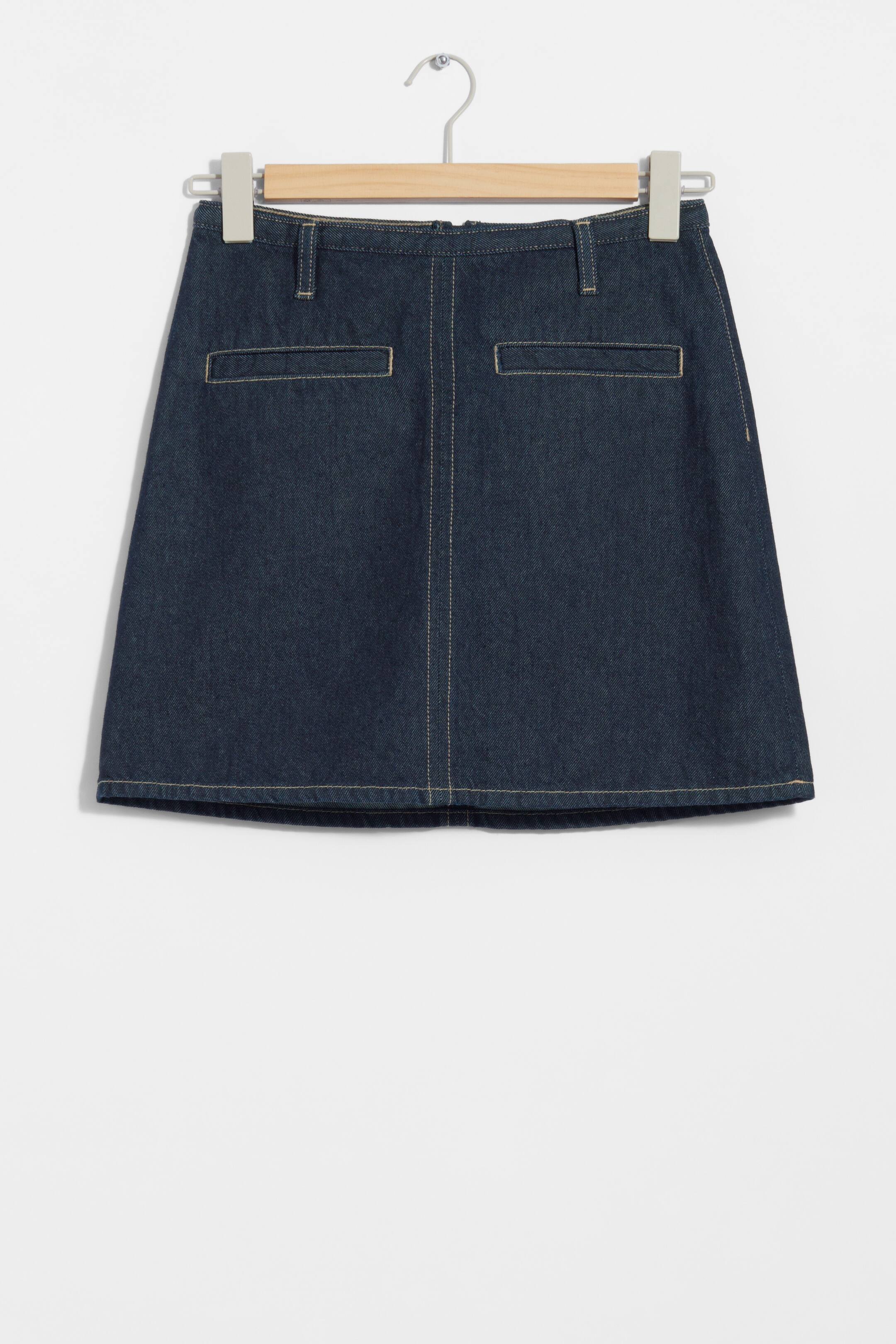 Topstitched Denim Mini Skirt Dark Blue Ladies Handm Gb