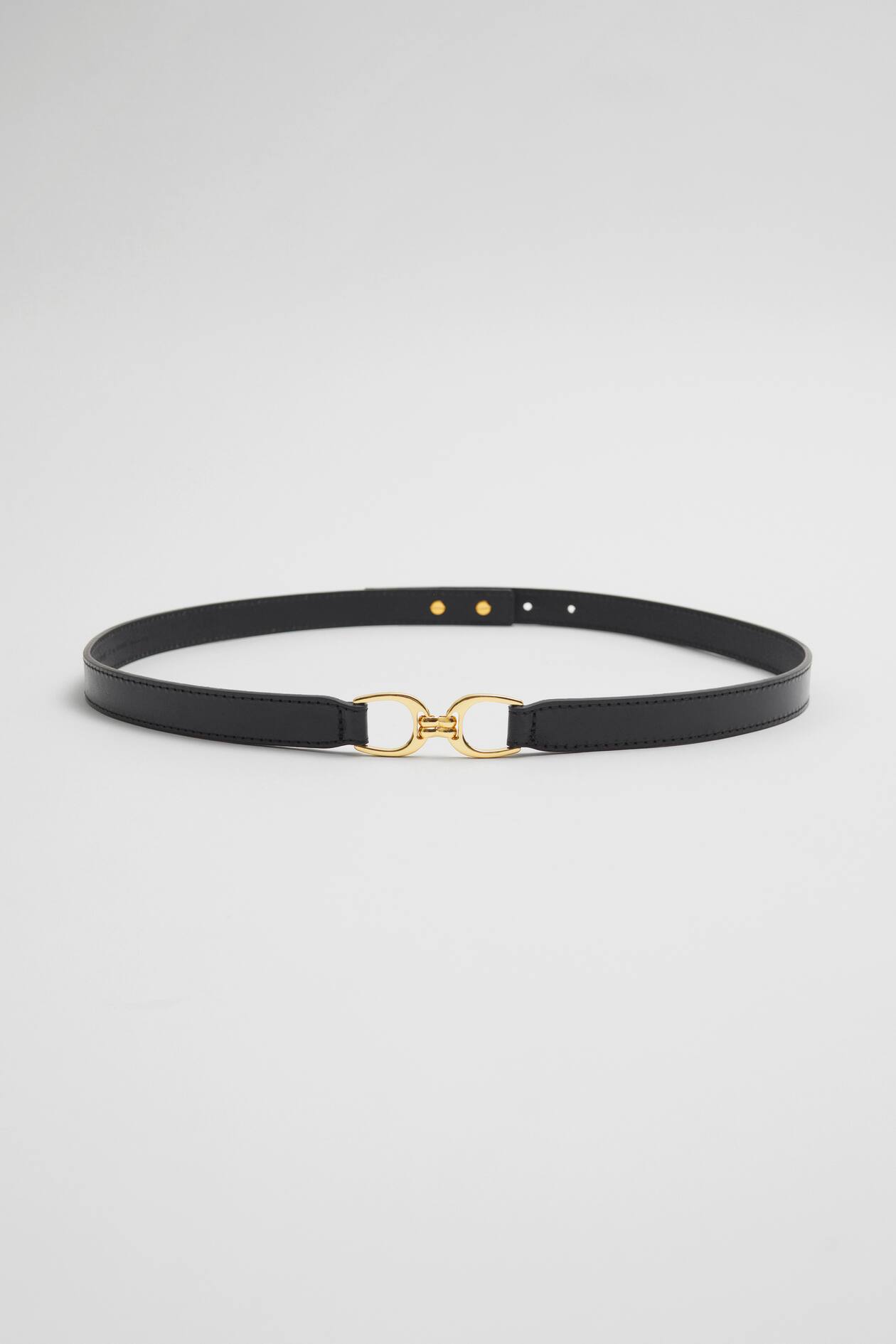 Ceinture chaîne Saddle Métal doré, cuir de veau lisse noir et cristaux
