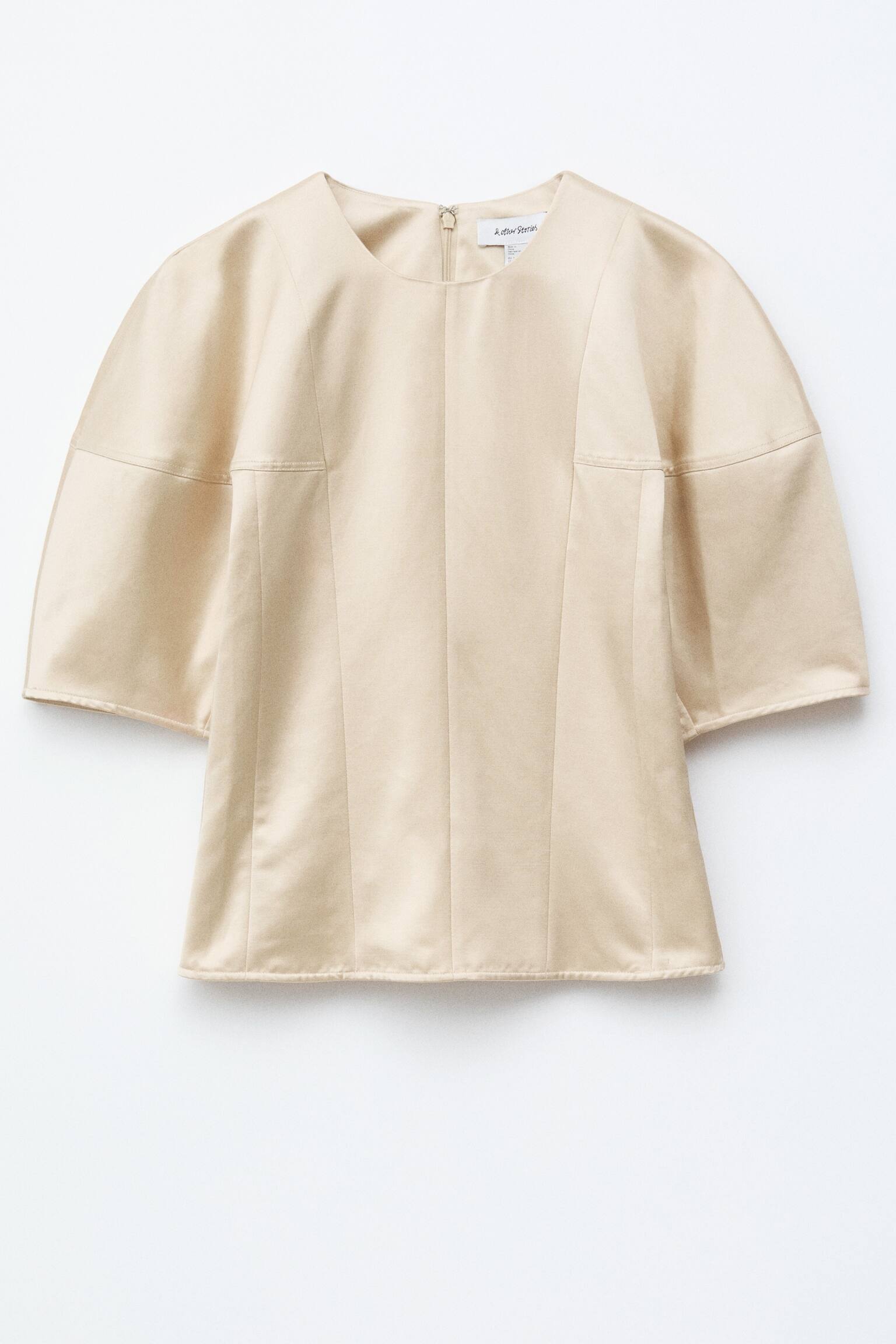 Satintopp med puffärm - Beige/Svart - 2
