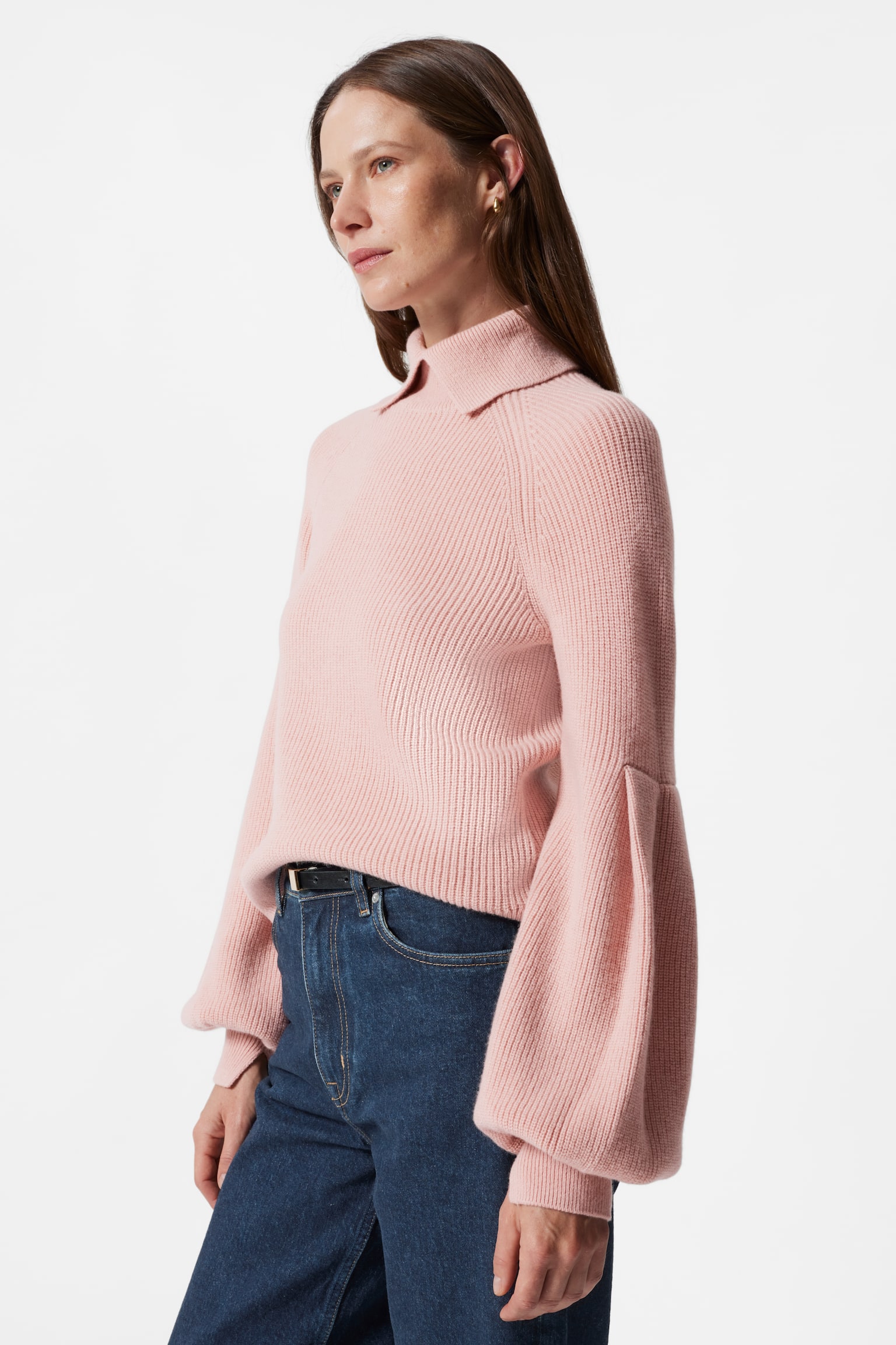 Collared Puff-Sleeve Jumper - Dusty Pink/Black - 5