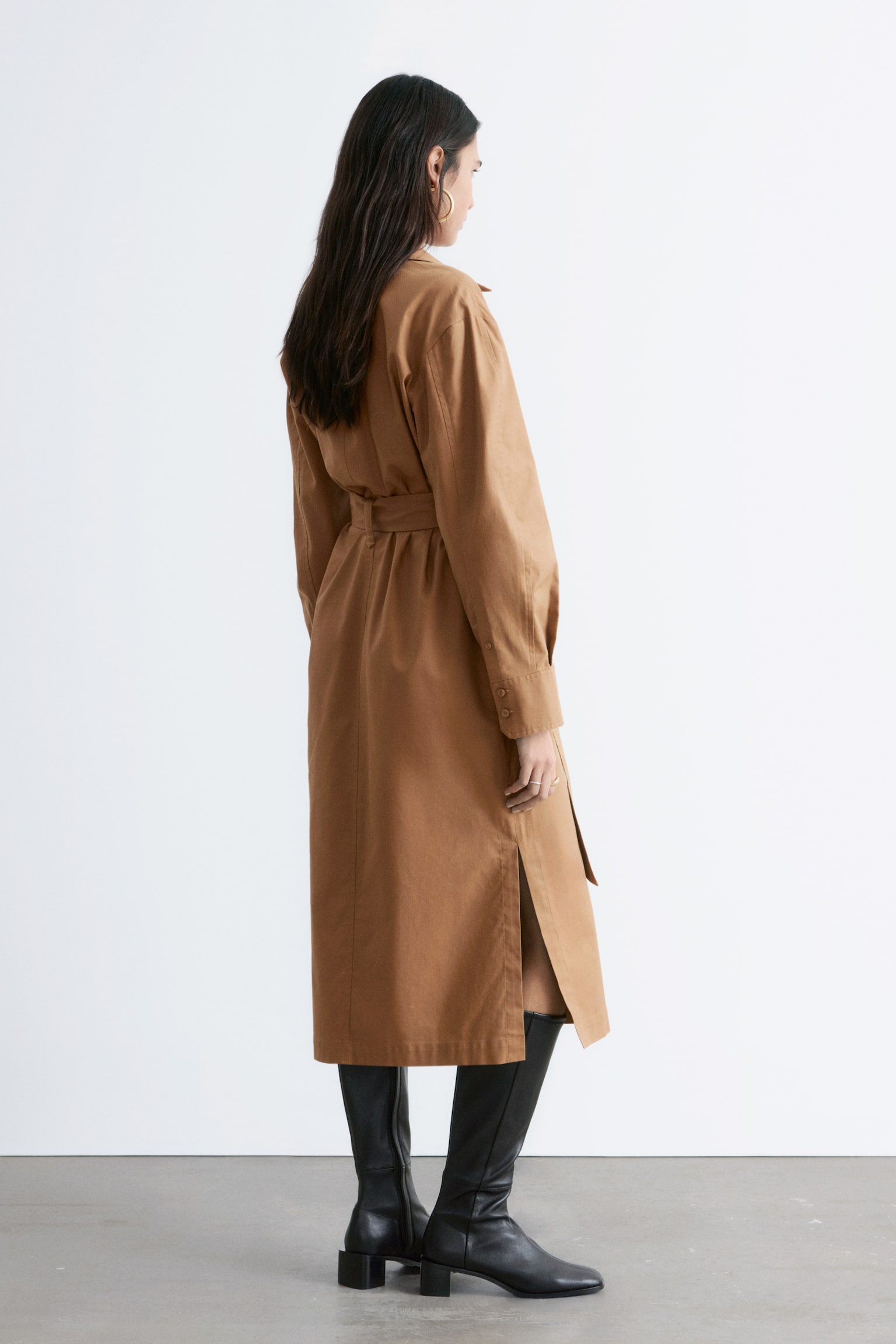Belted Midi dress - Кафяво/Тъмносиньо - 6