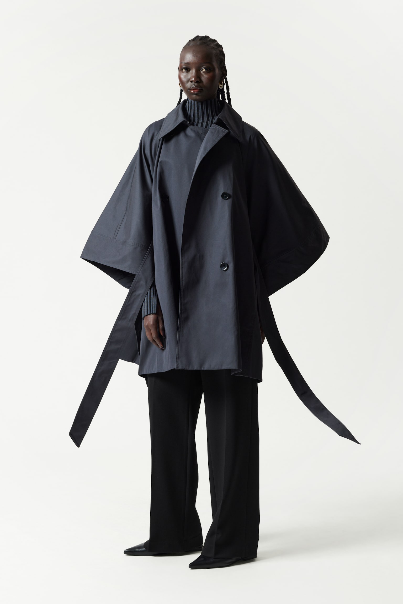 Oversized Trenchcoat Cape - Navy - 1