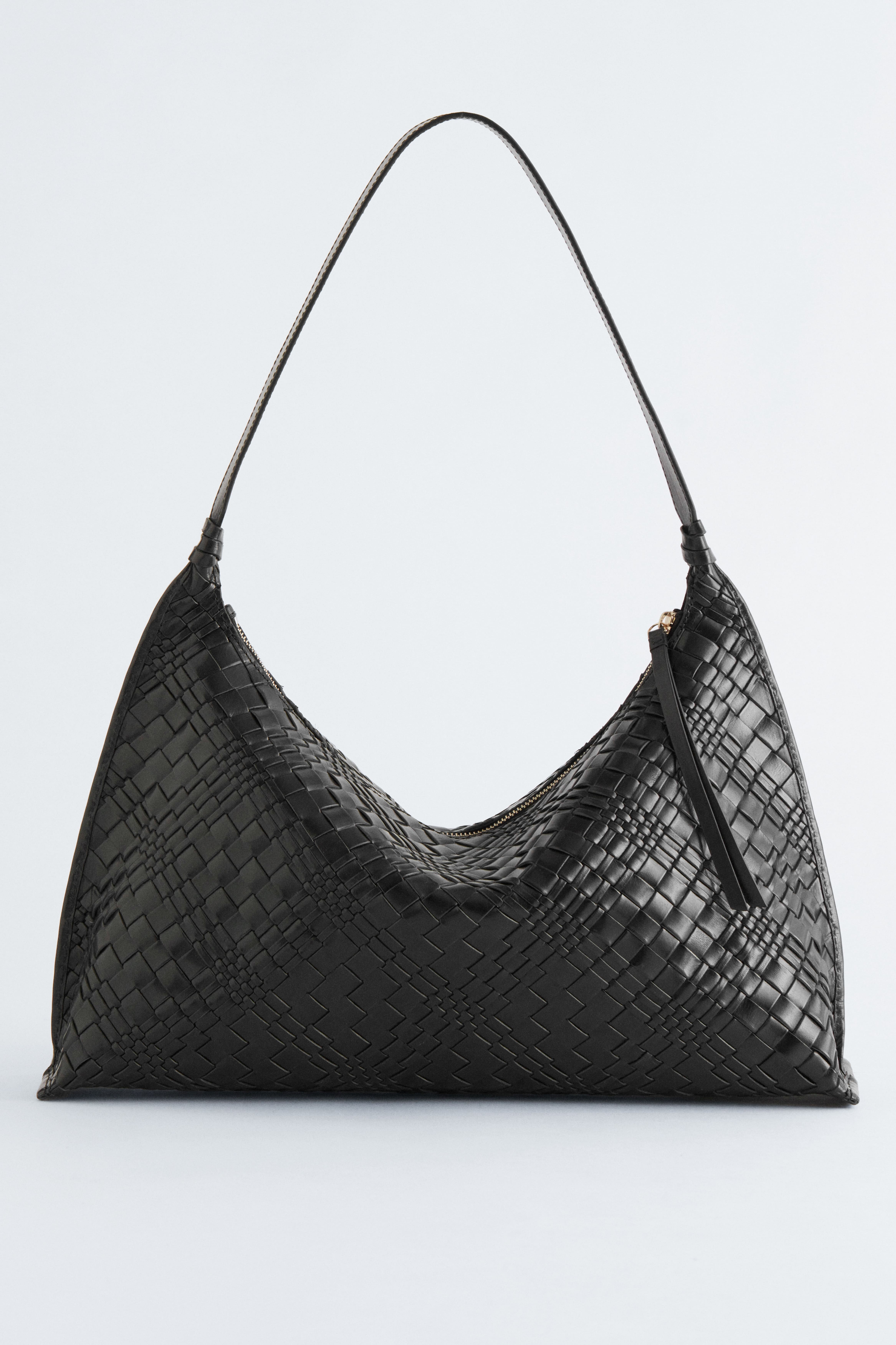 Tragetasche aus verwobenem Leder - Schwarz/Rost/Dunkelbraun