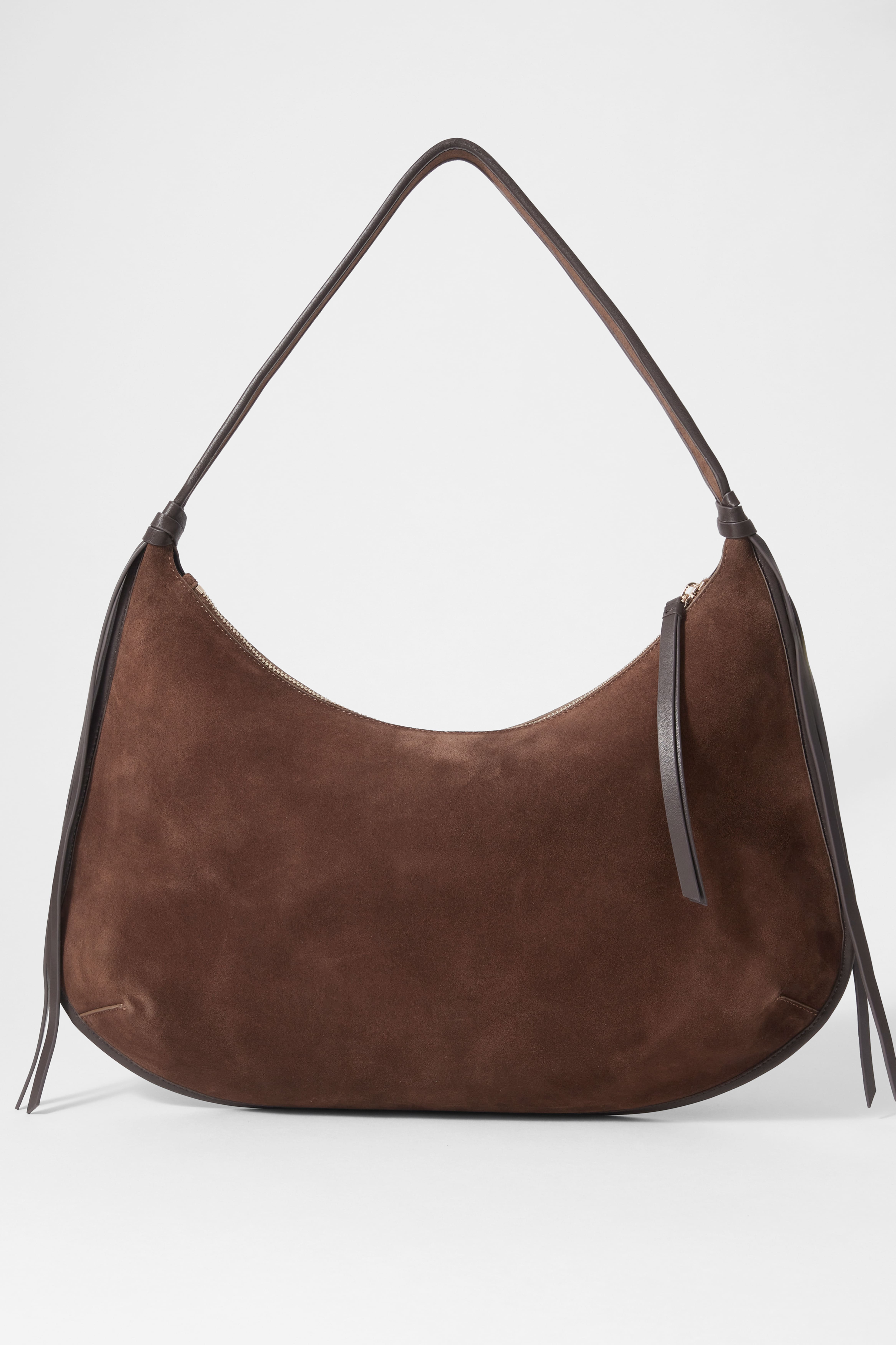 Tragetasche aus Veloursleder mit Fransen - Dark Brown/Schwarz