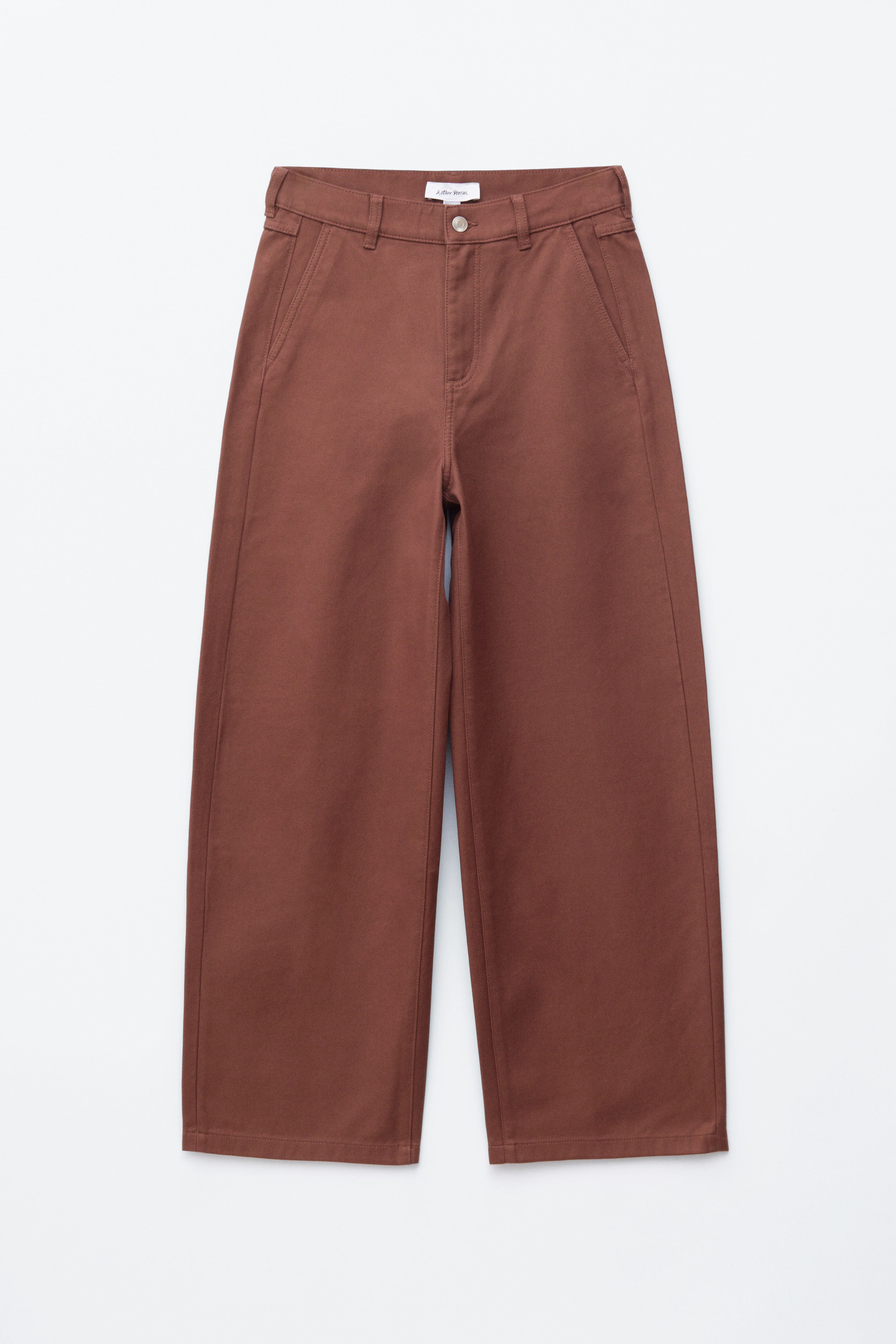 Bomuldsbukser med vide ben - Rustbrun/Råhvid