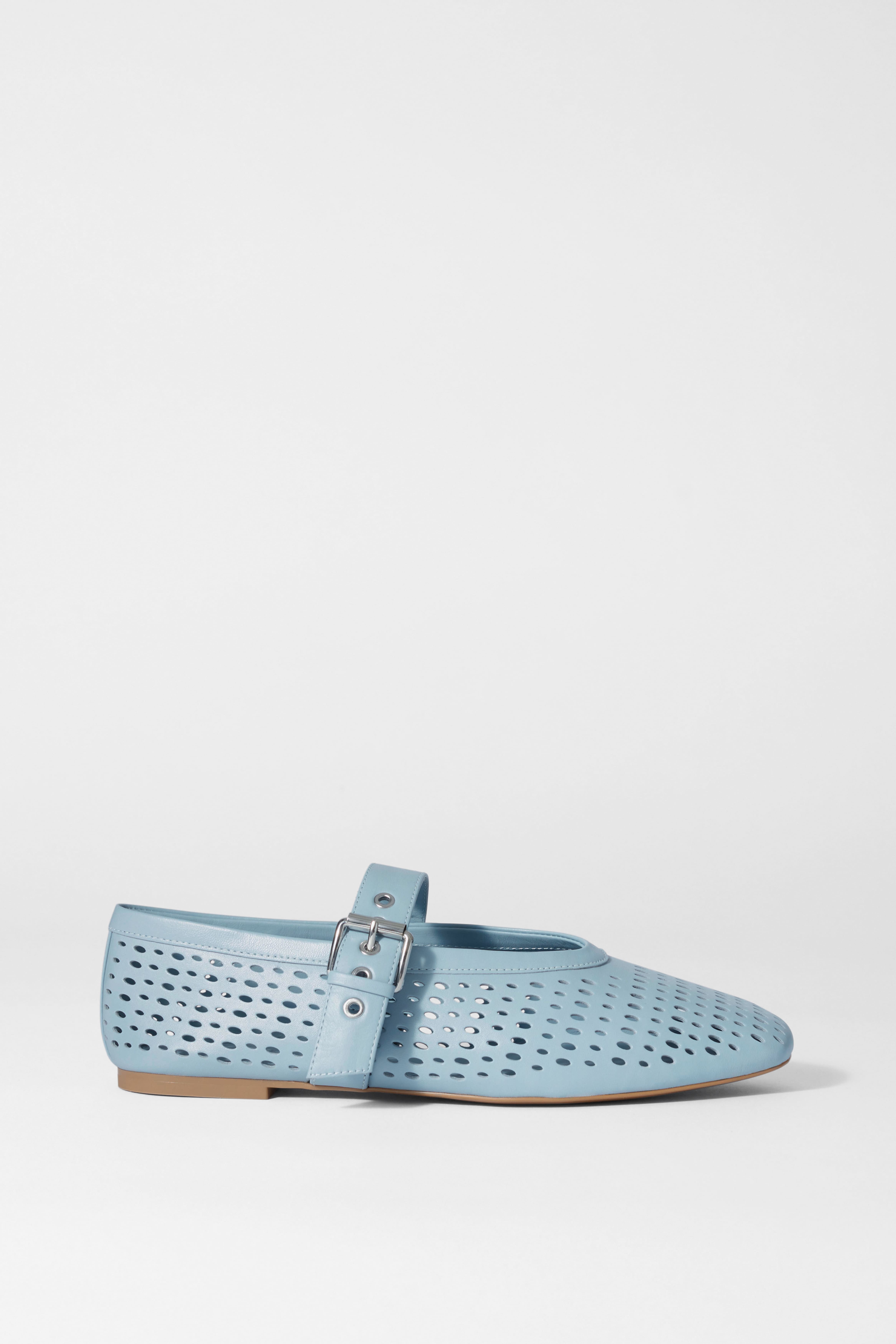 Mary Jane ballerina's - Babyblauw/Bruin suède/Zwart/Beige