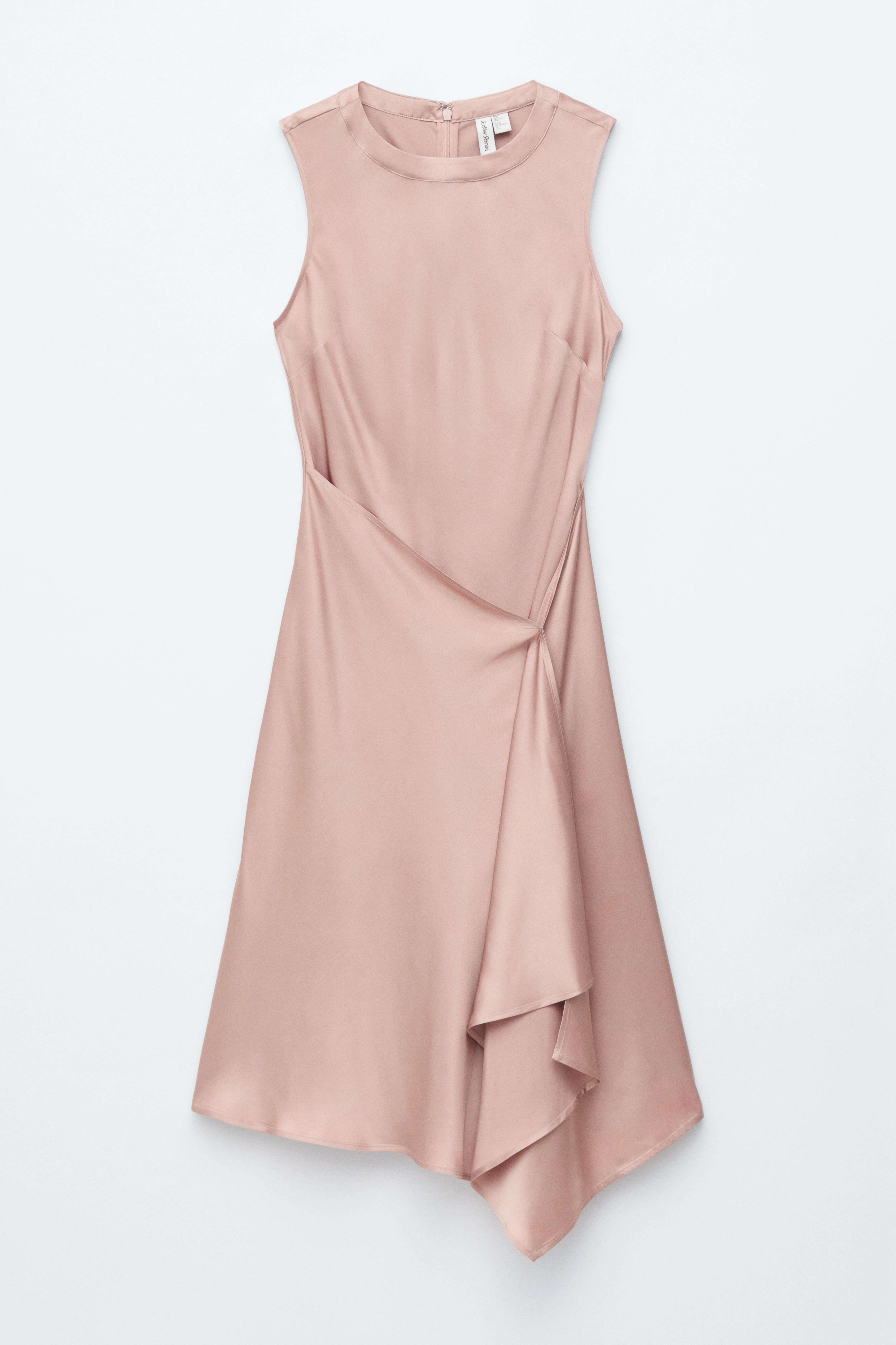 Abito midi in raso asimmetrico - Rosa polvere/Nero