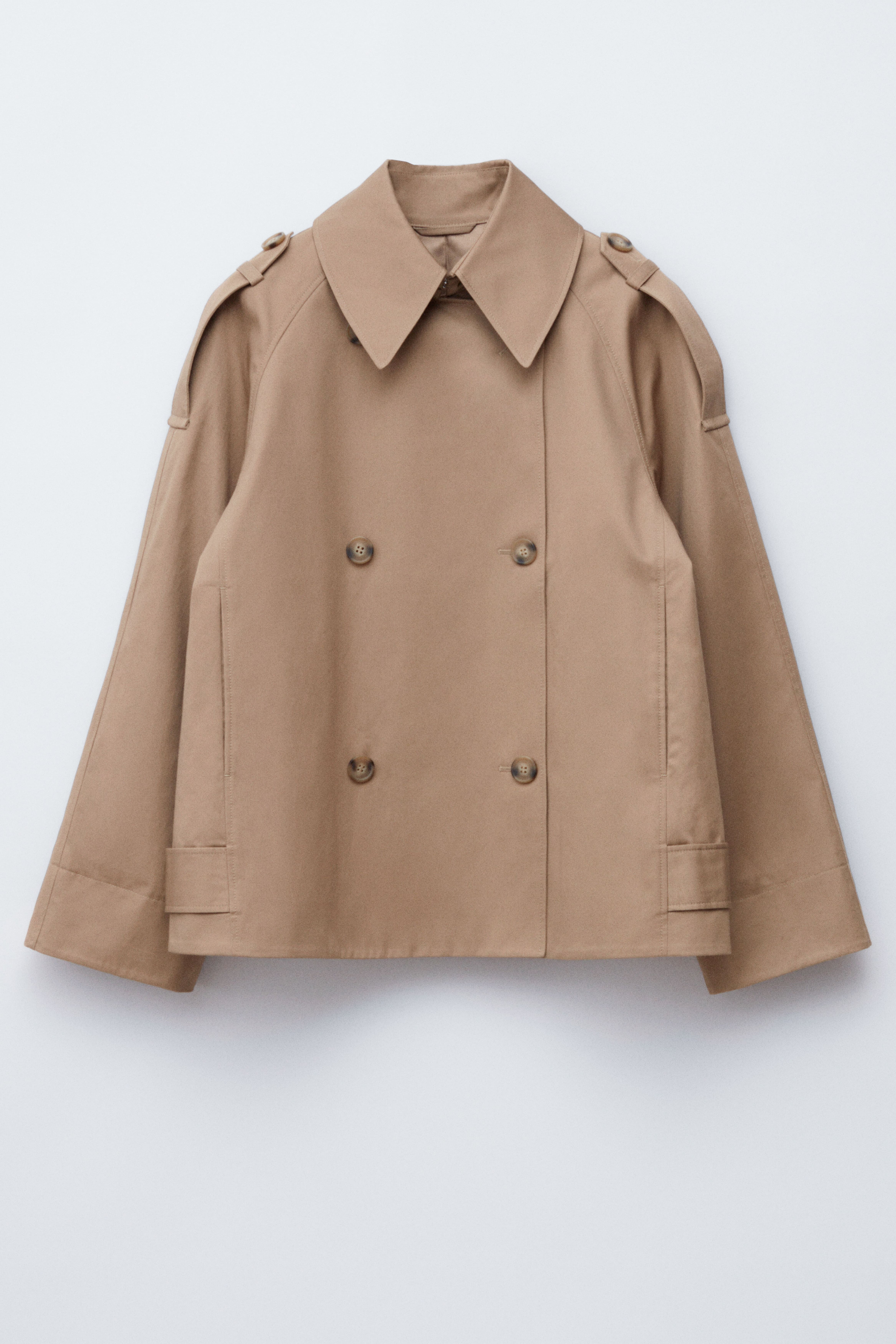 Korte double-breasted trenchcoat - Beige/Kakigroen