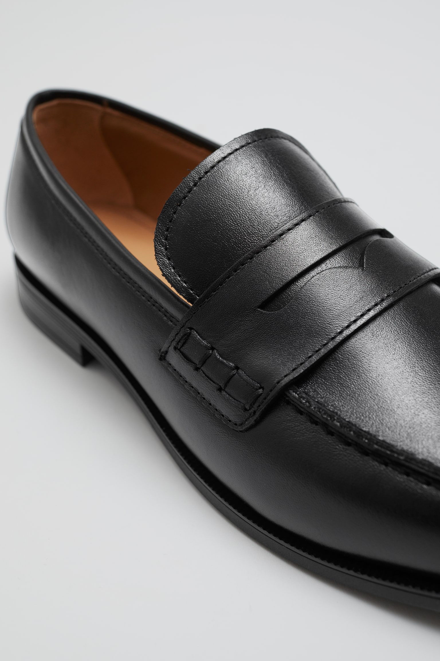 Leather Penny Loafers - Black - 4