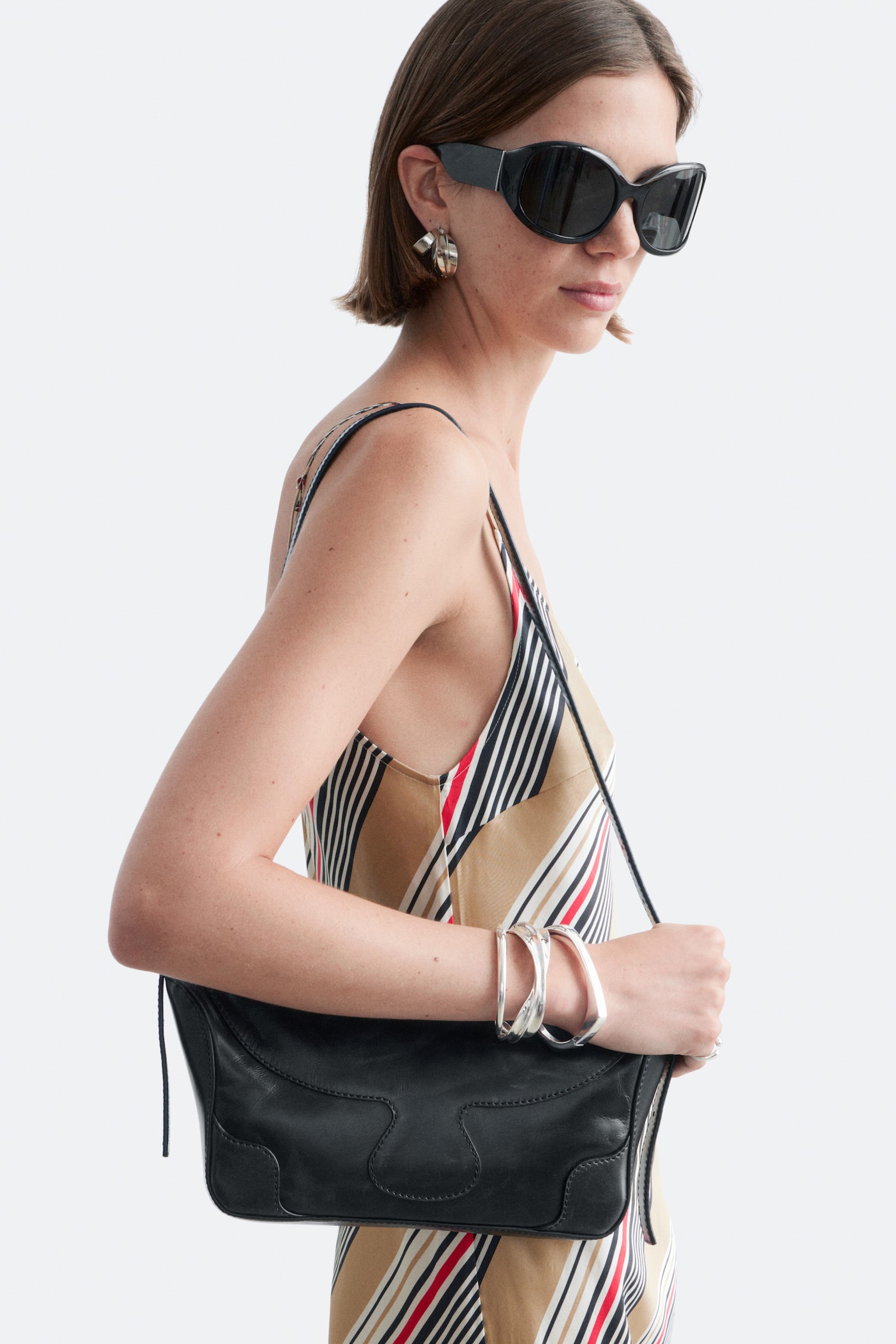 Abito sottoveste midi in raso - Beige/Righe grafiche - 5