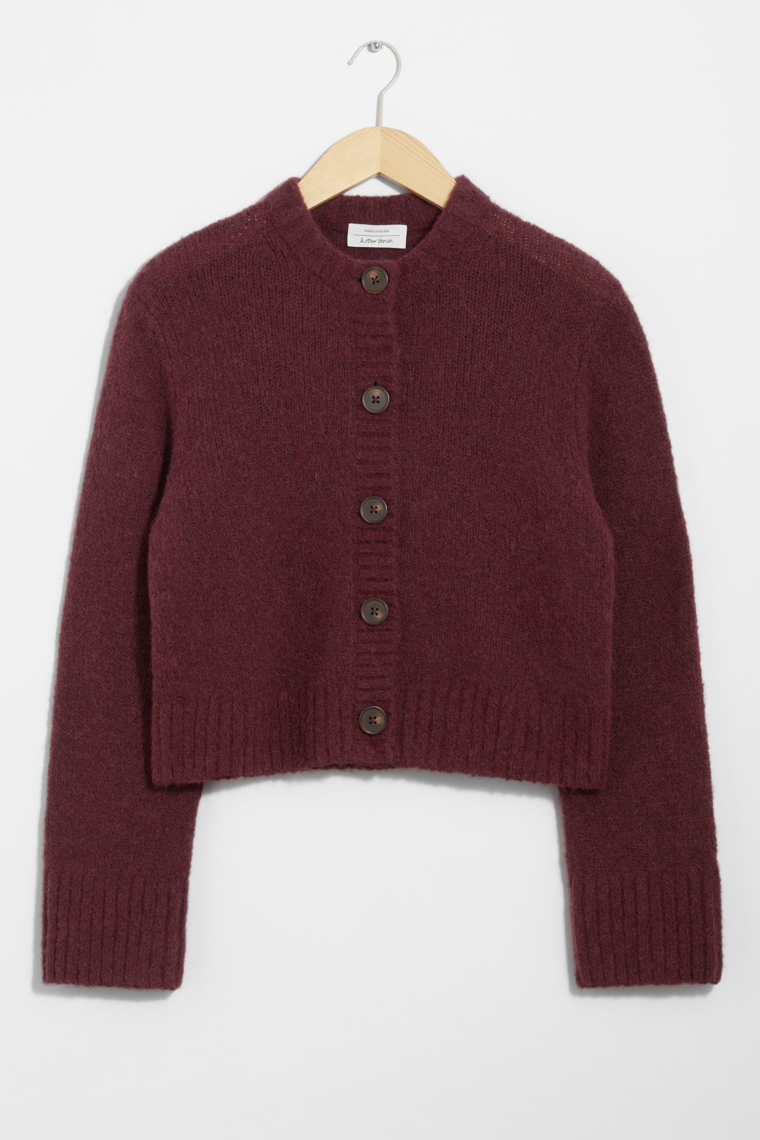 Buttoned Knit Cardigan - Dark Red/Mole/Beige - 2