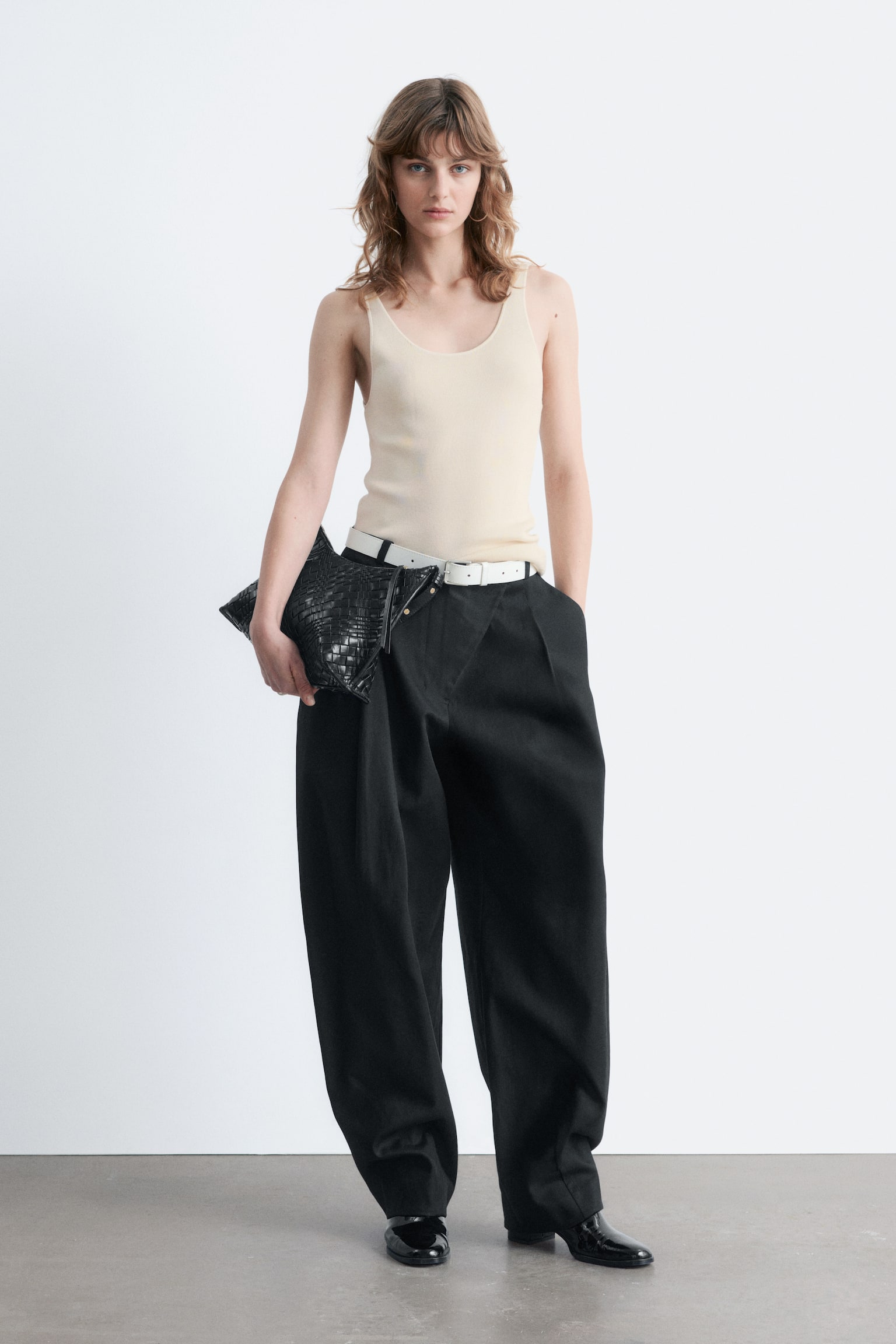 Tanktop met lage ronde hals - Crème/Donkergrijs - 4