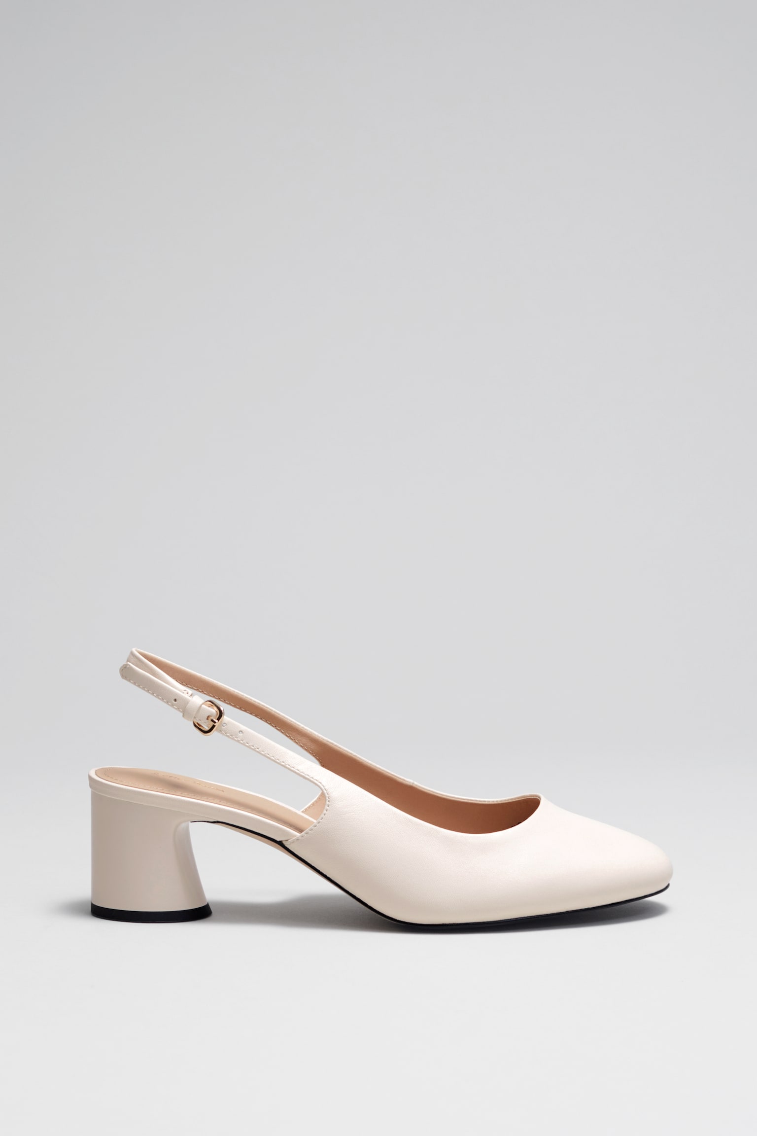 Block-Heel Leather Slingback Pumps - Cream - 1