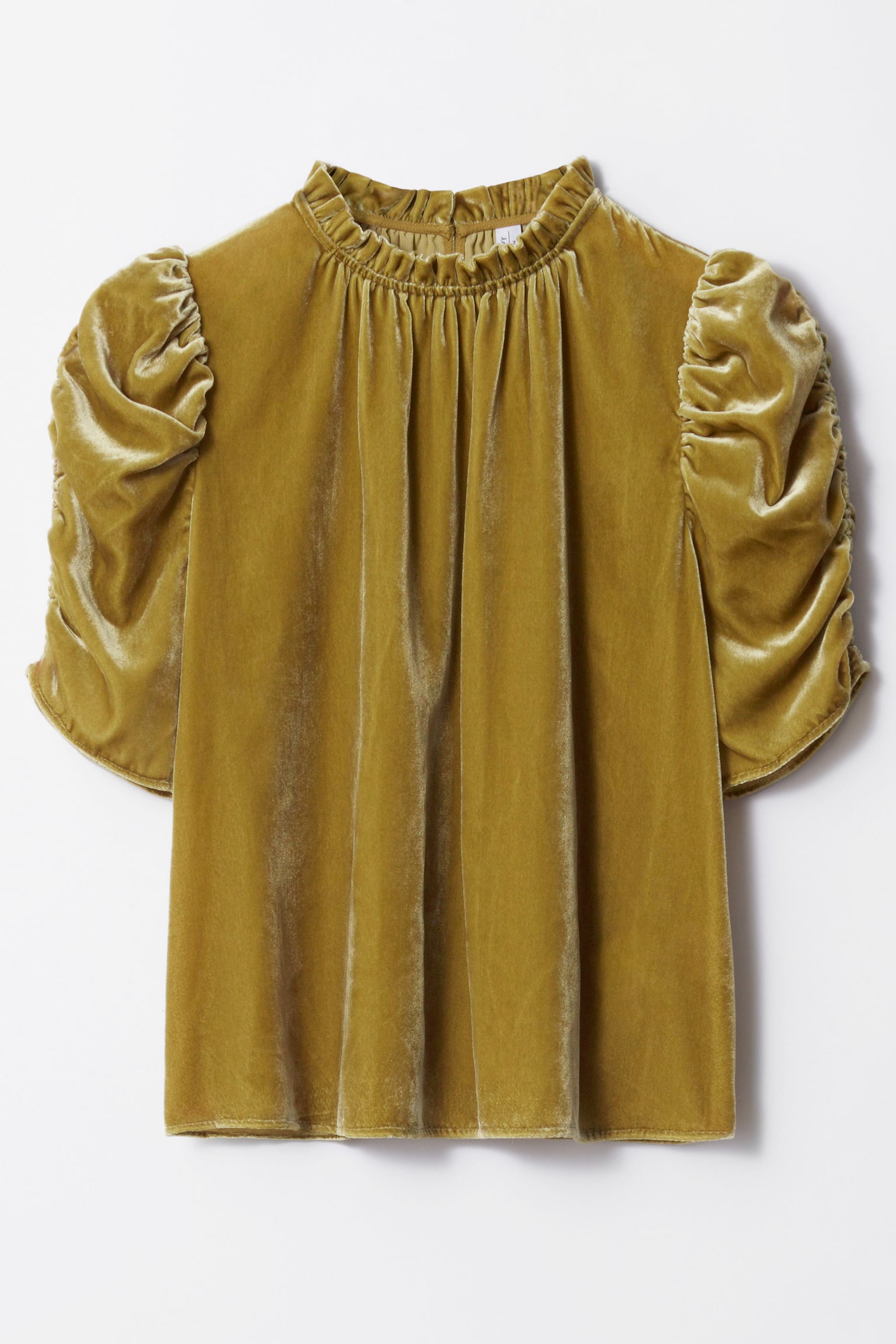 Puff Sleeve Velvet Top - Olive/Pale Yellow - 2