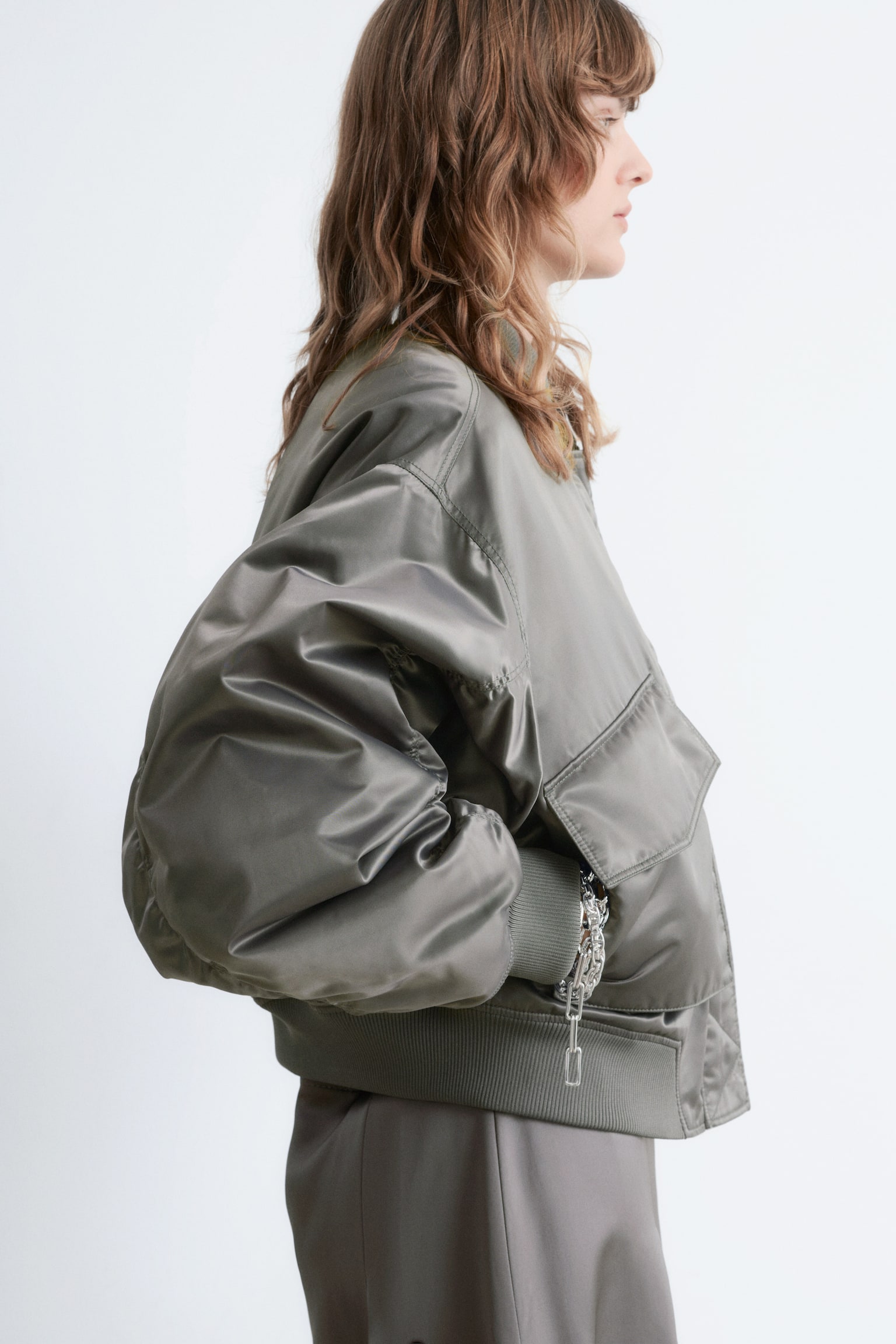 Padded Bomber Jacket - Gris foncé/Beige - 7