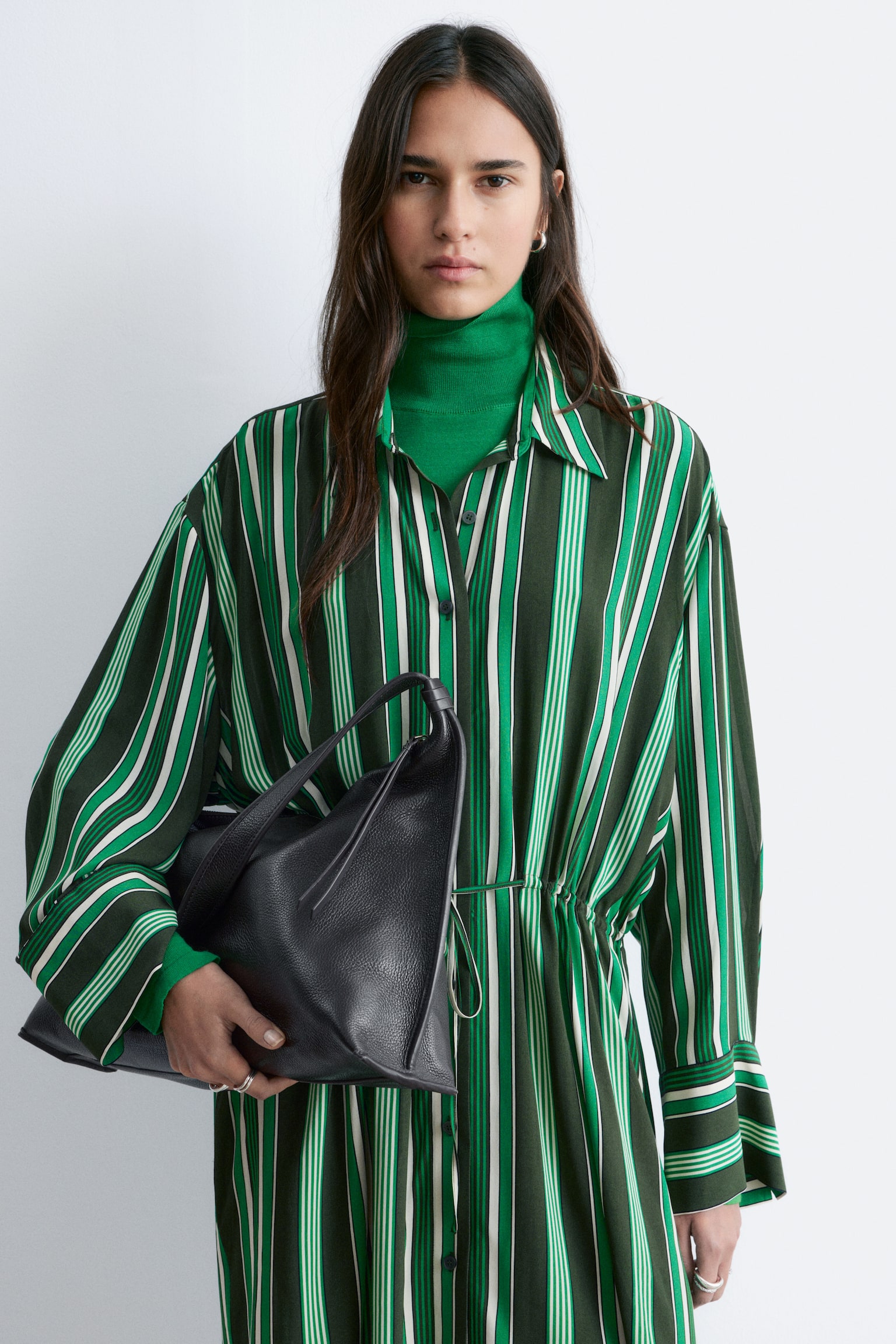 Chemisier oversize con coulisse - Righe verdi - 6