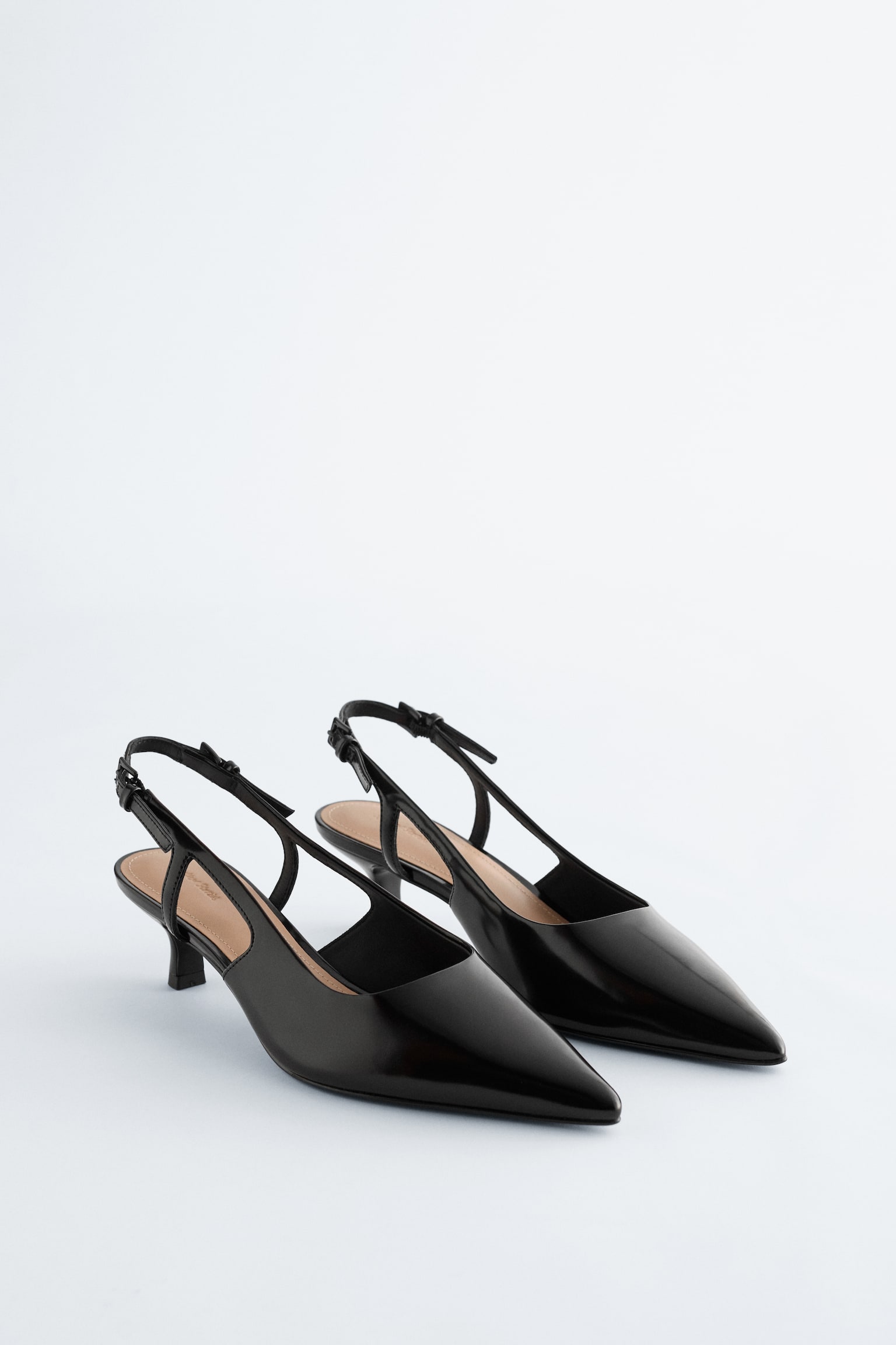 Skórzane czółenka Slingback - Czarny/Ciemnoszary - 3