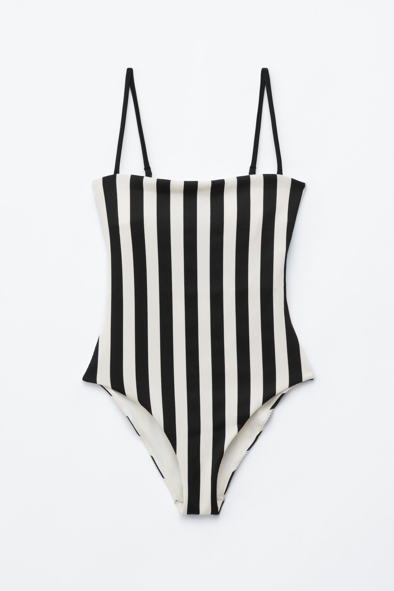 Gestreifter Badeanzug mit Karree-Ausschnitt - Schwarz/Weiß - 1