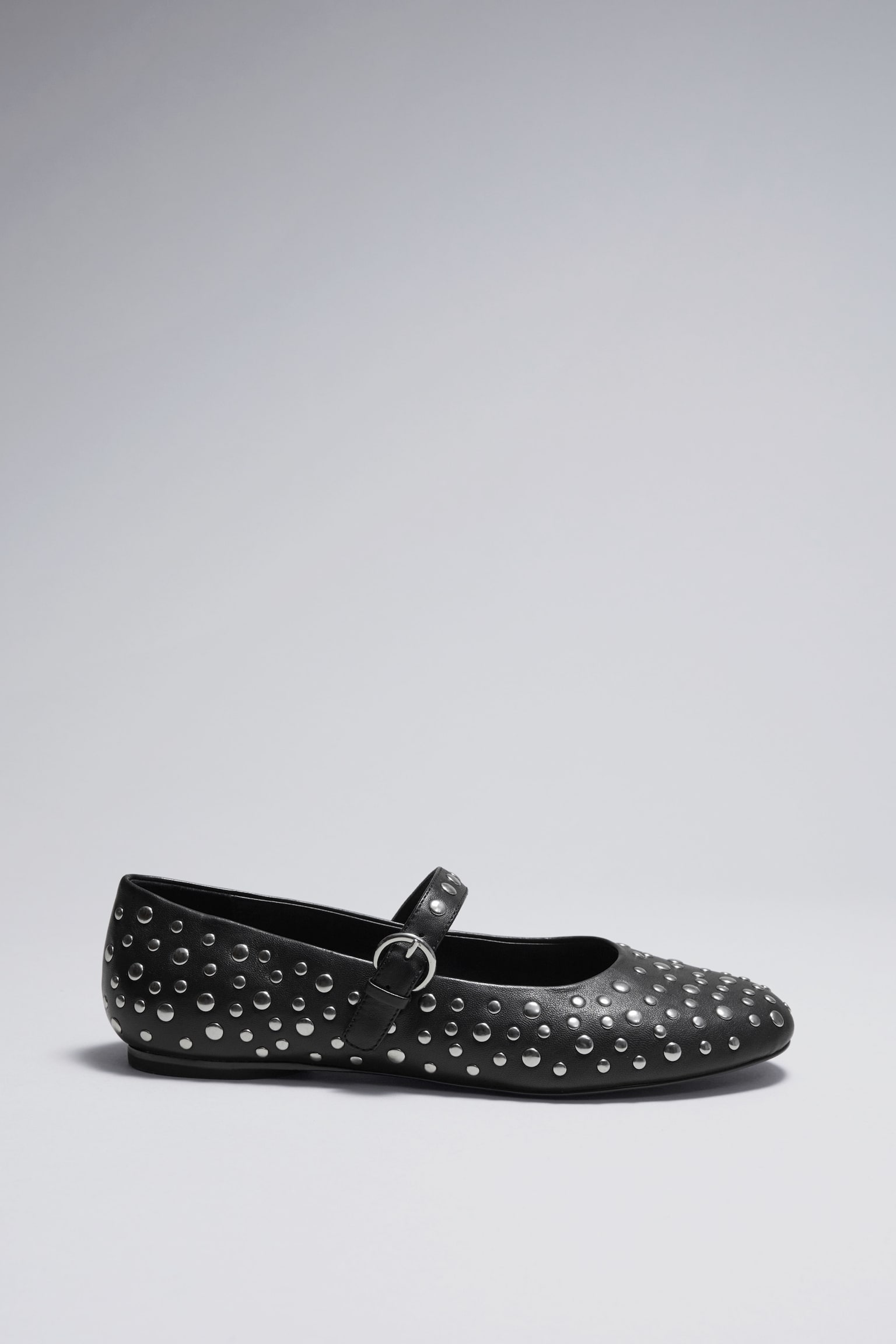 Studded Leather Ballet Flats - Black - 1