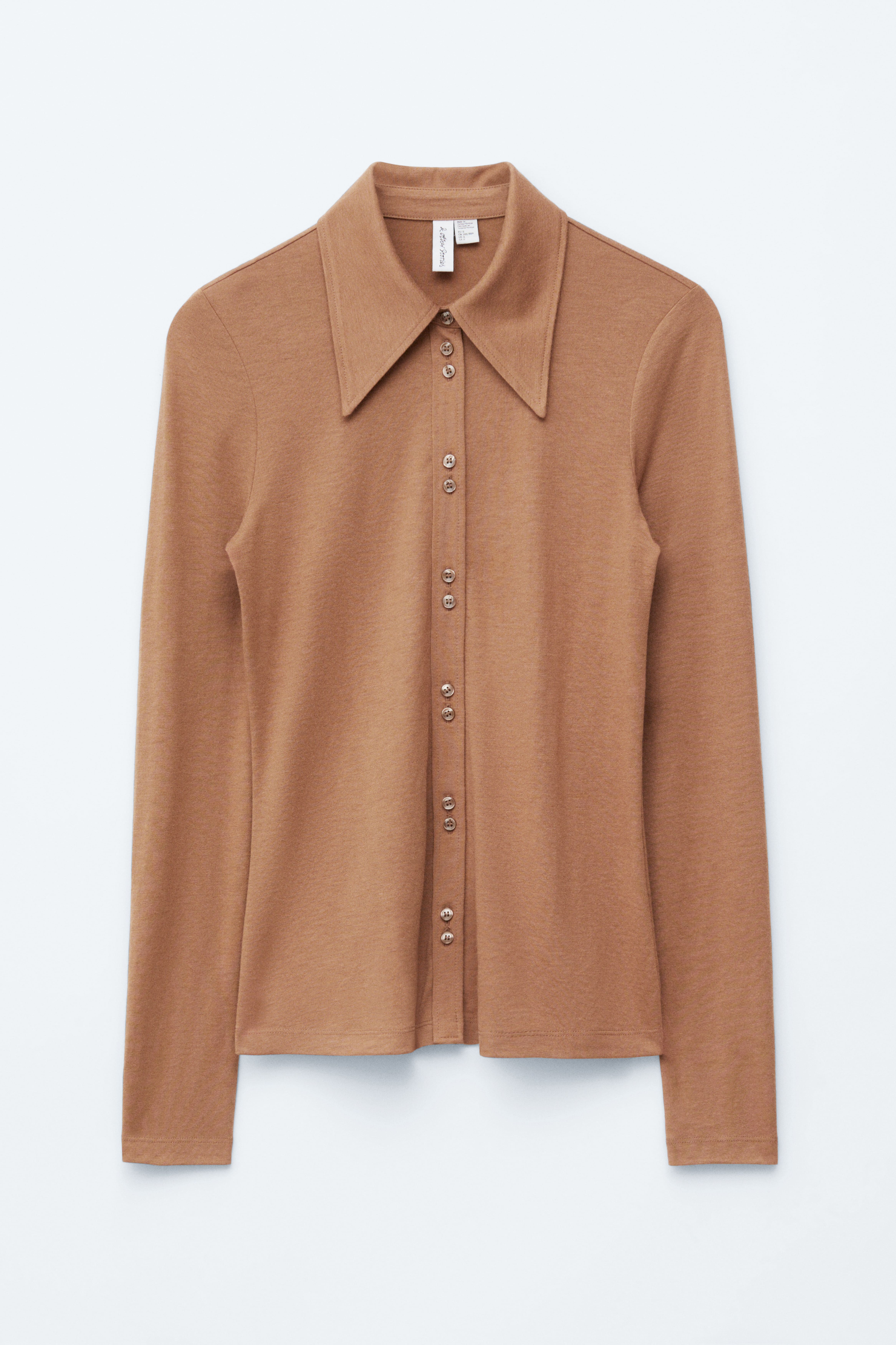 Camicia in jersey con colletto a punta - Marrone medio/Nero