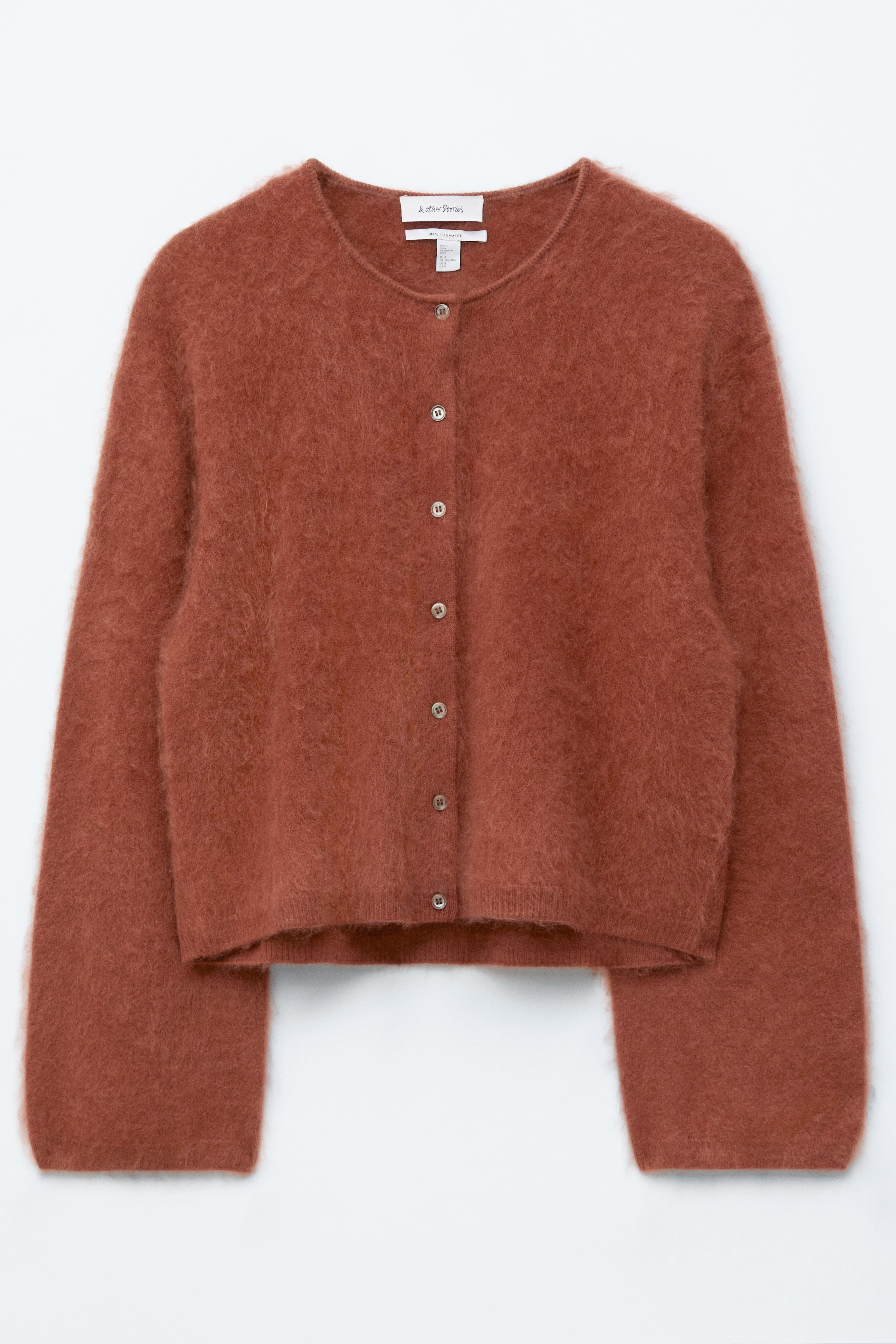 Strickjacke aus Kaschmir - Kupferbraun/Hellblau