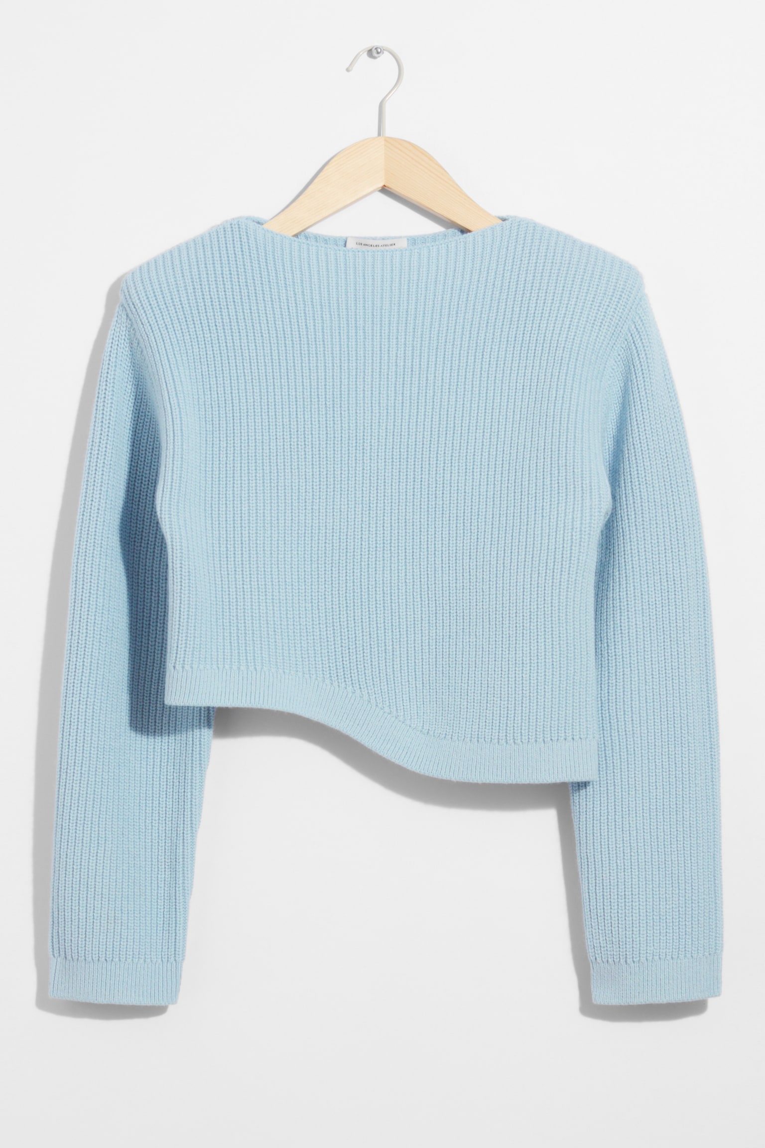 Asymmetric Rib-Knit Jumper - Light Blue/White - 2