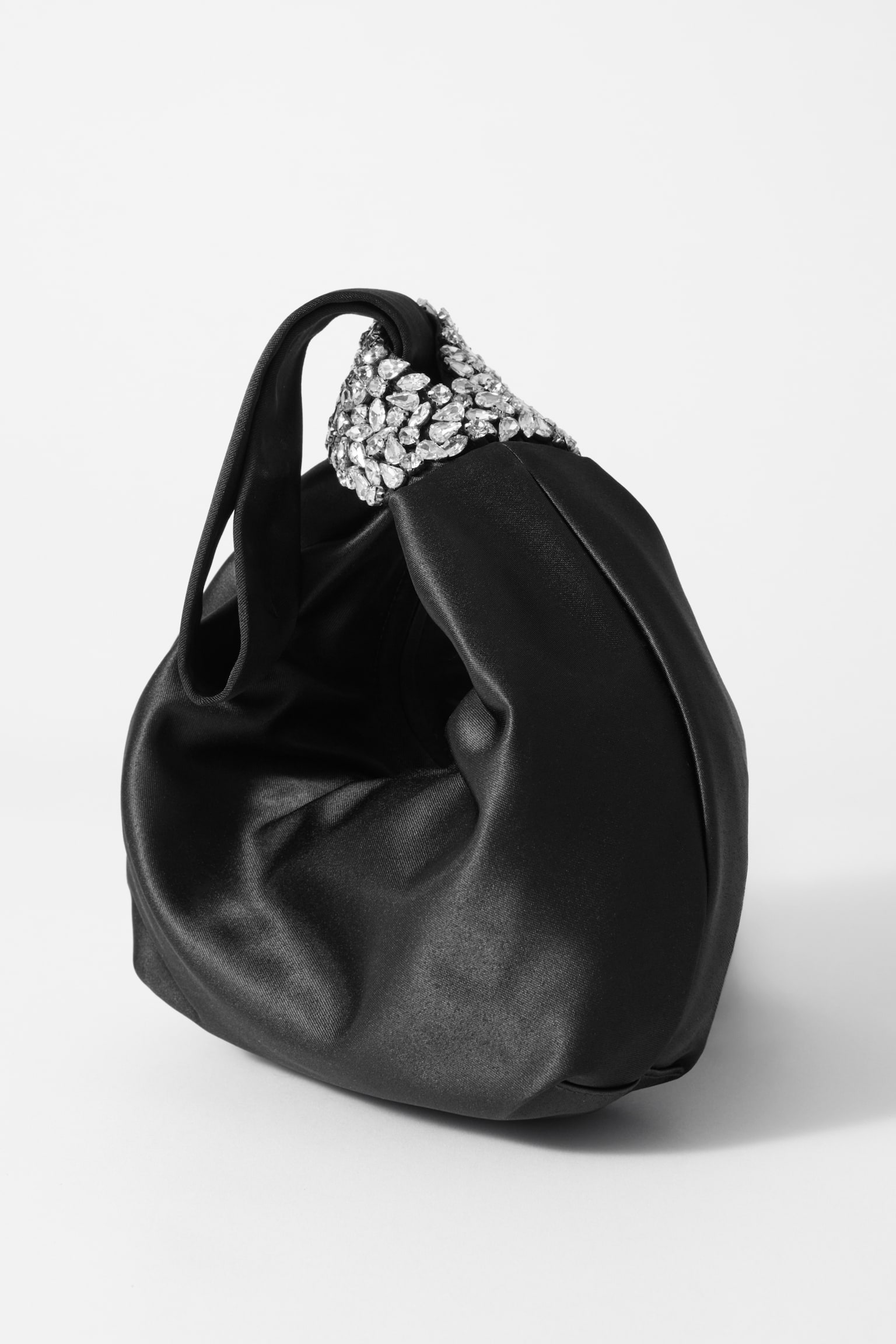 Crystal-Embellished Satin Pouch - Black - 5