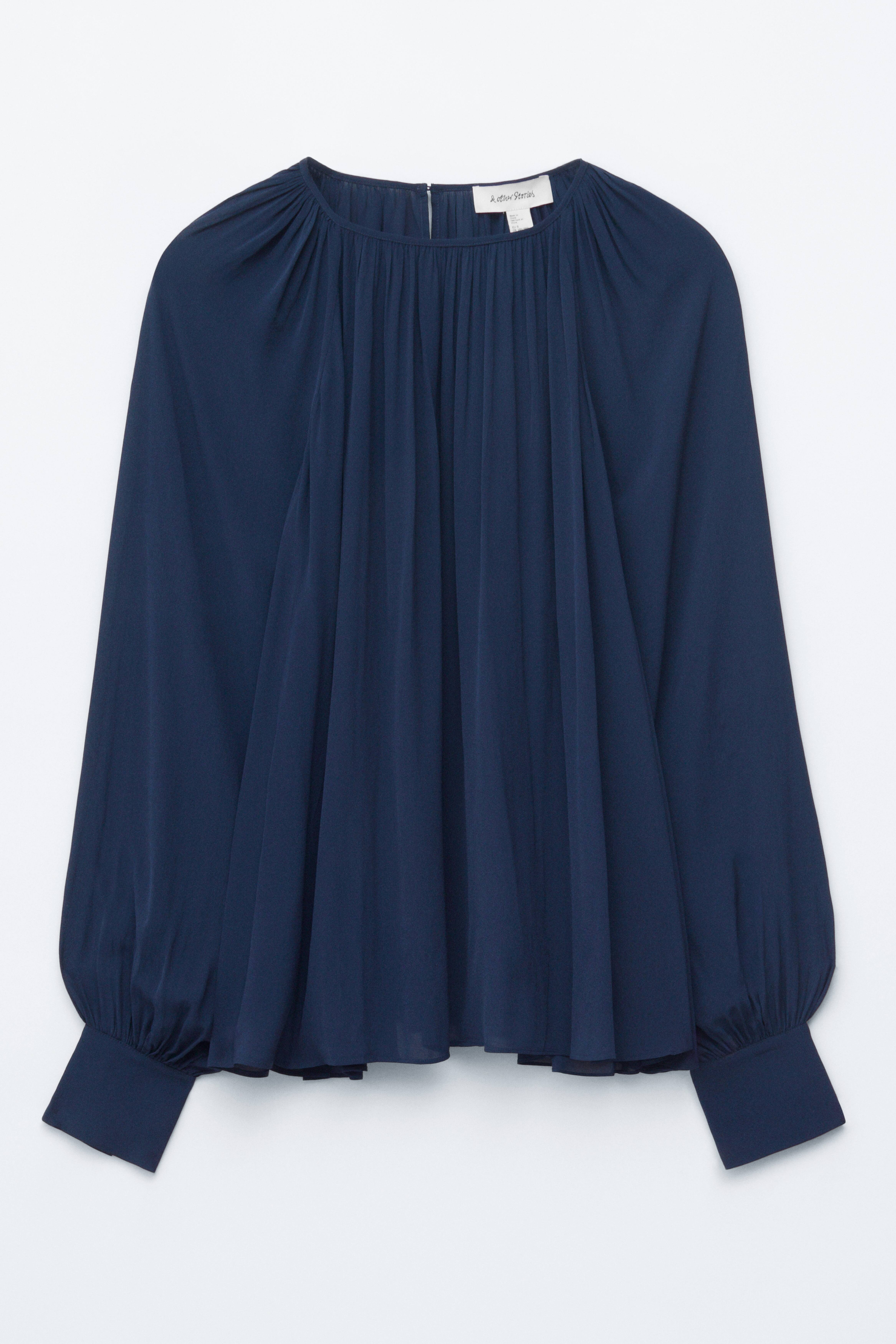 Blouse à manches bouffantes - Bleu foncé/Noir à pois