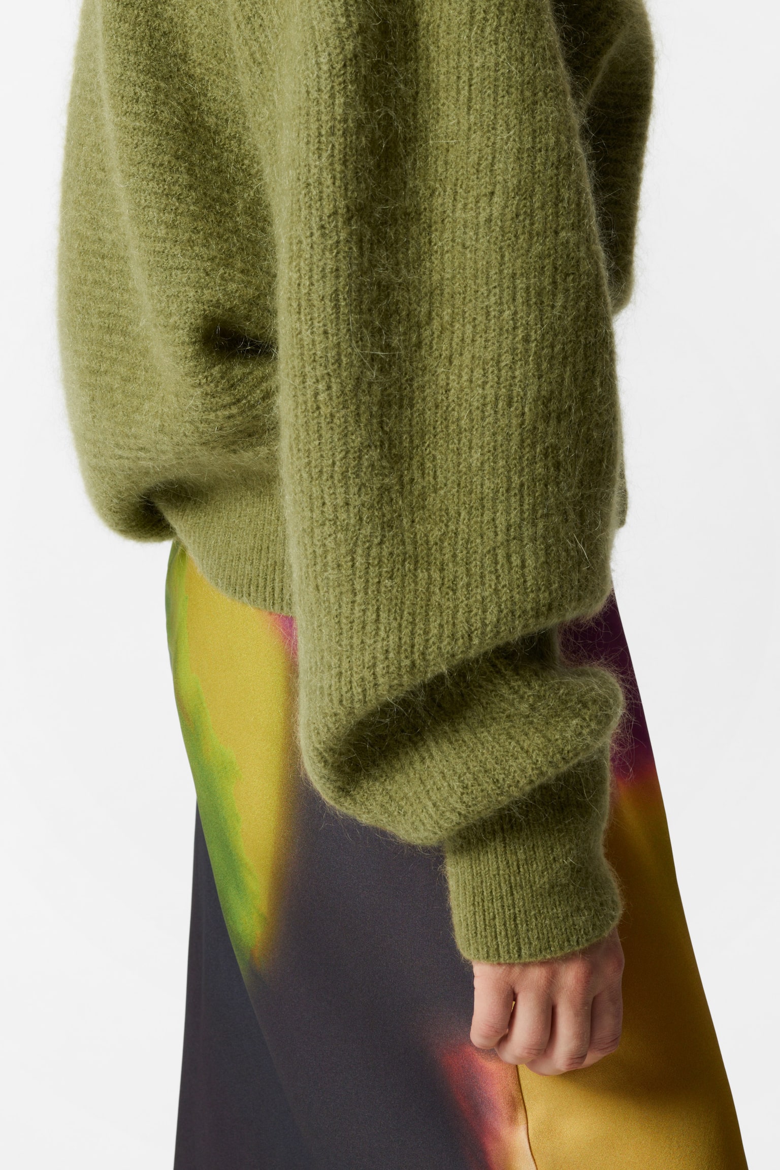 Mohair-Blend Rib-Knit Cardigan - Green/Blue/Red - 5