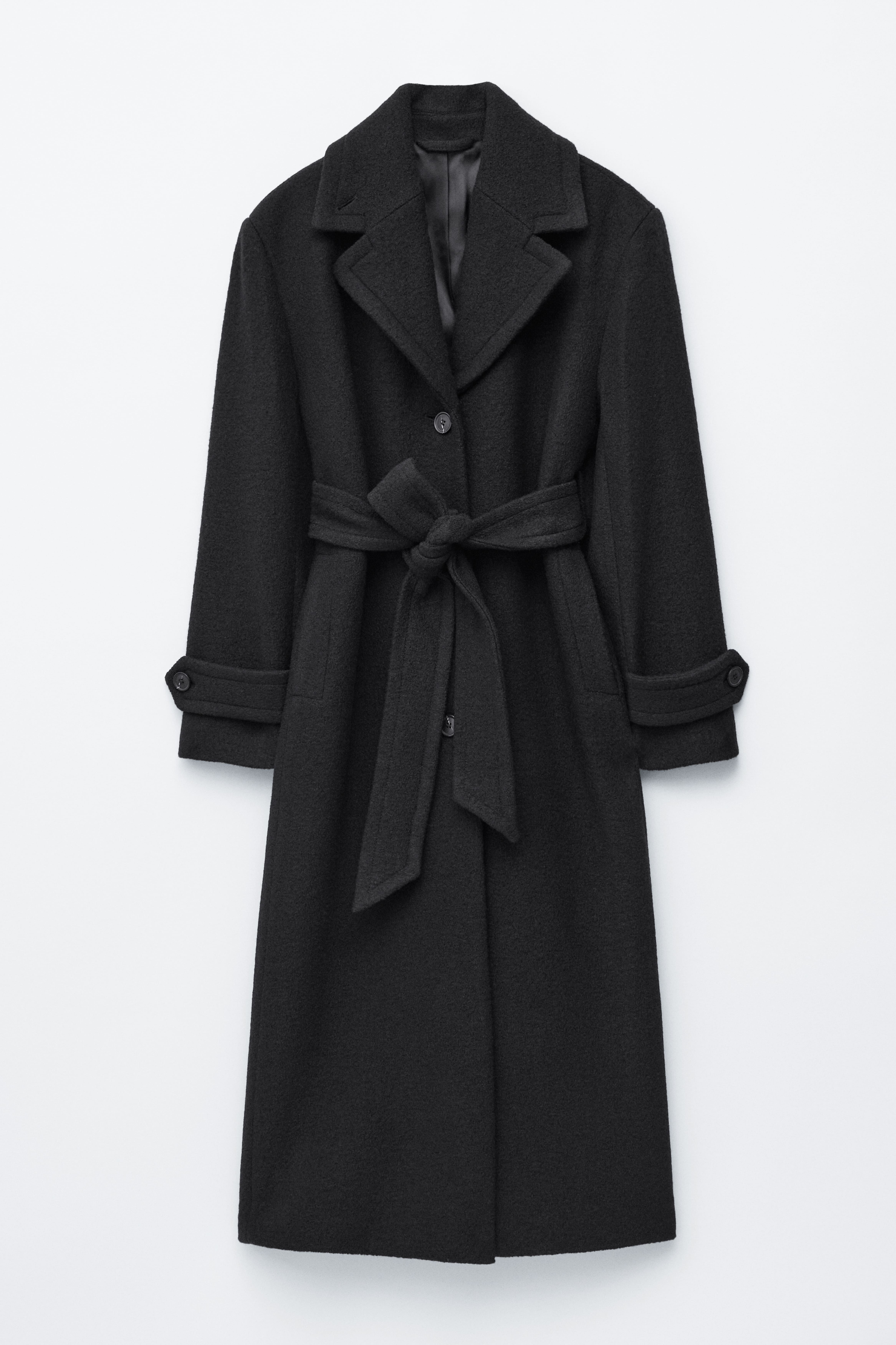 Cappotto in lana con cintura annodabile - Nero/Marrone scuro