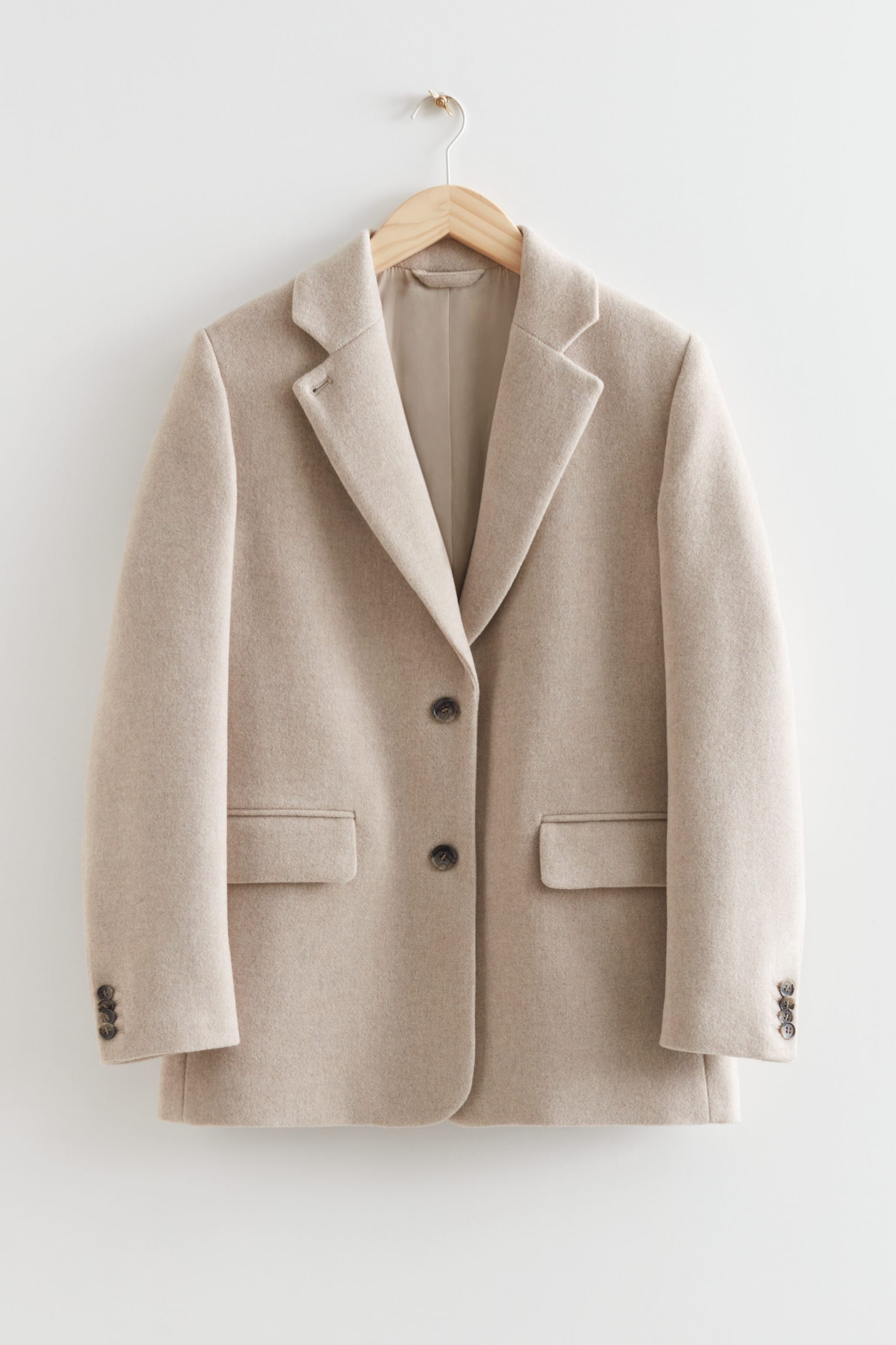 Oversized Wool Blazer - Beige/Black/Navy - 2