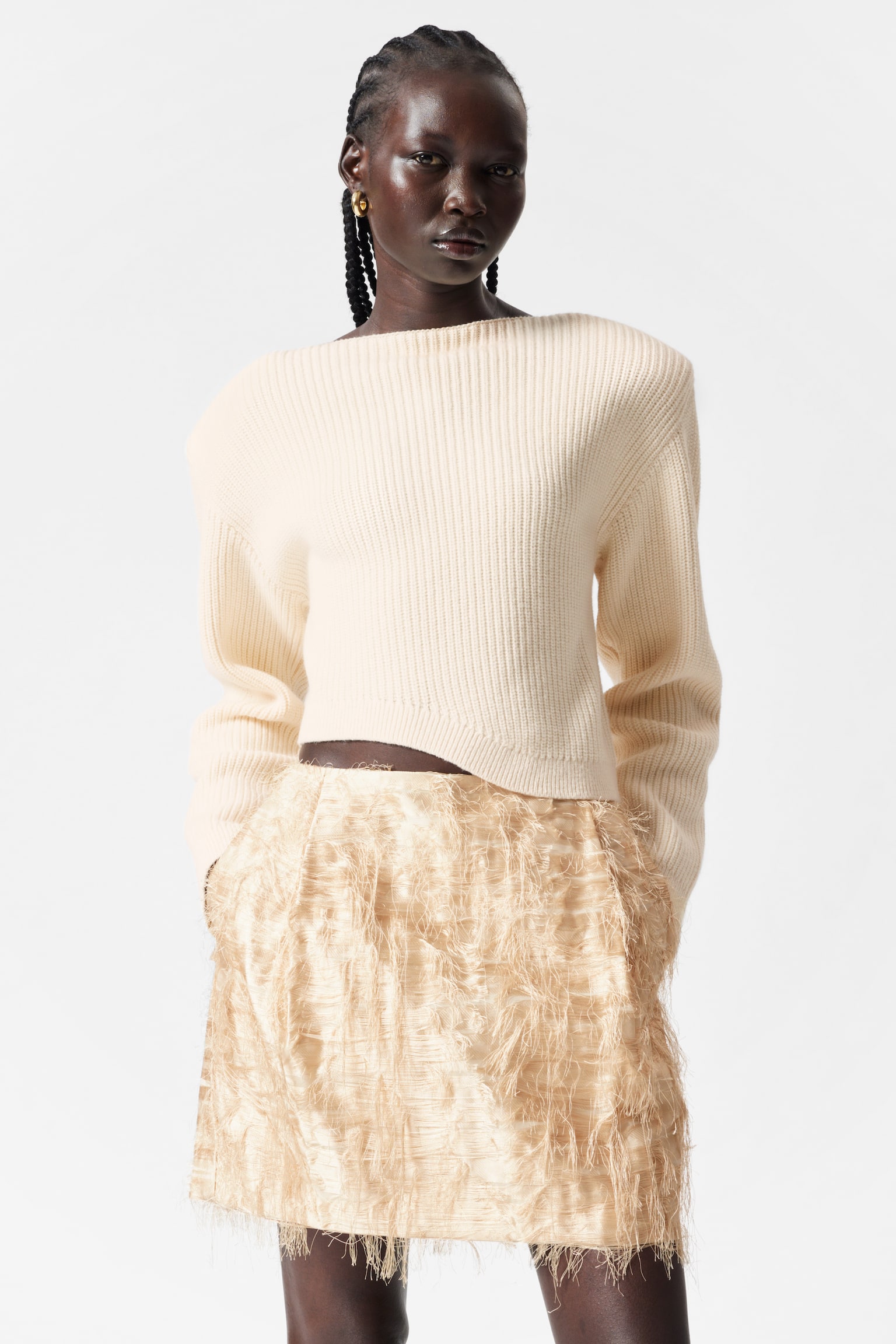 Asymmetric Rib-Knit Jumper - White/Light Blue - 1