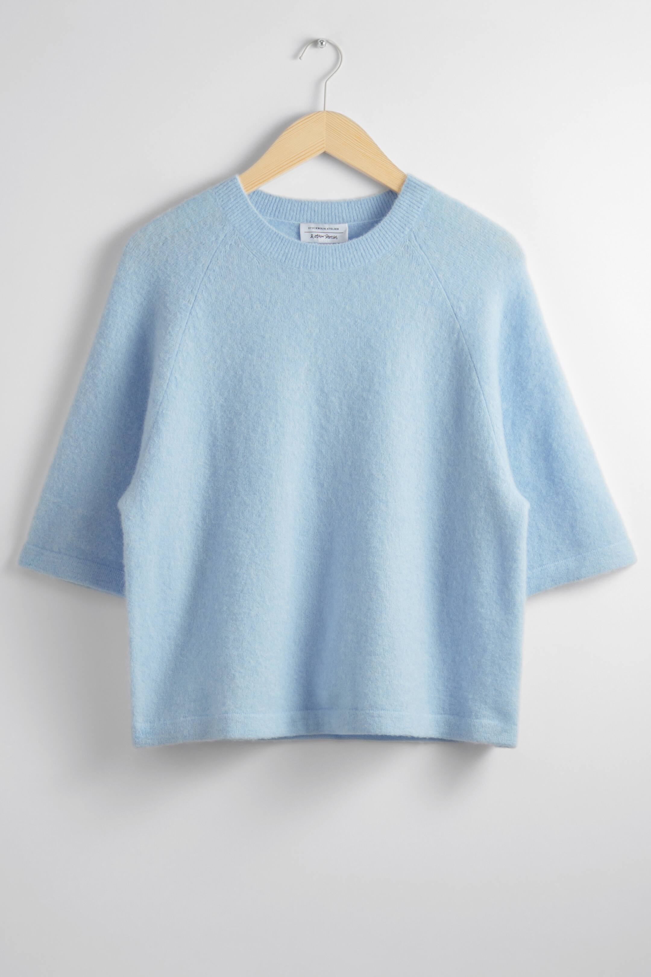 Strickoberteil - Rundausschnitt - Kurzarm - Hellblau - Ladies | H&M DE 