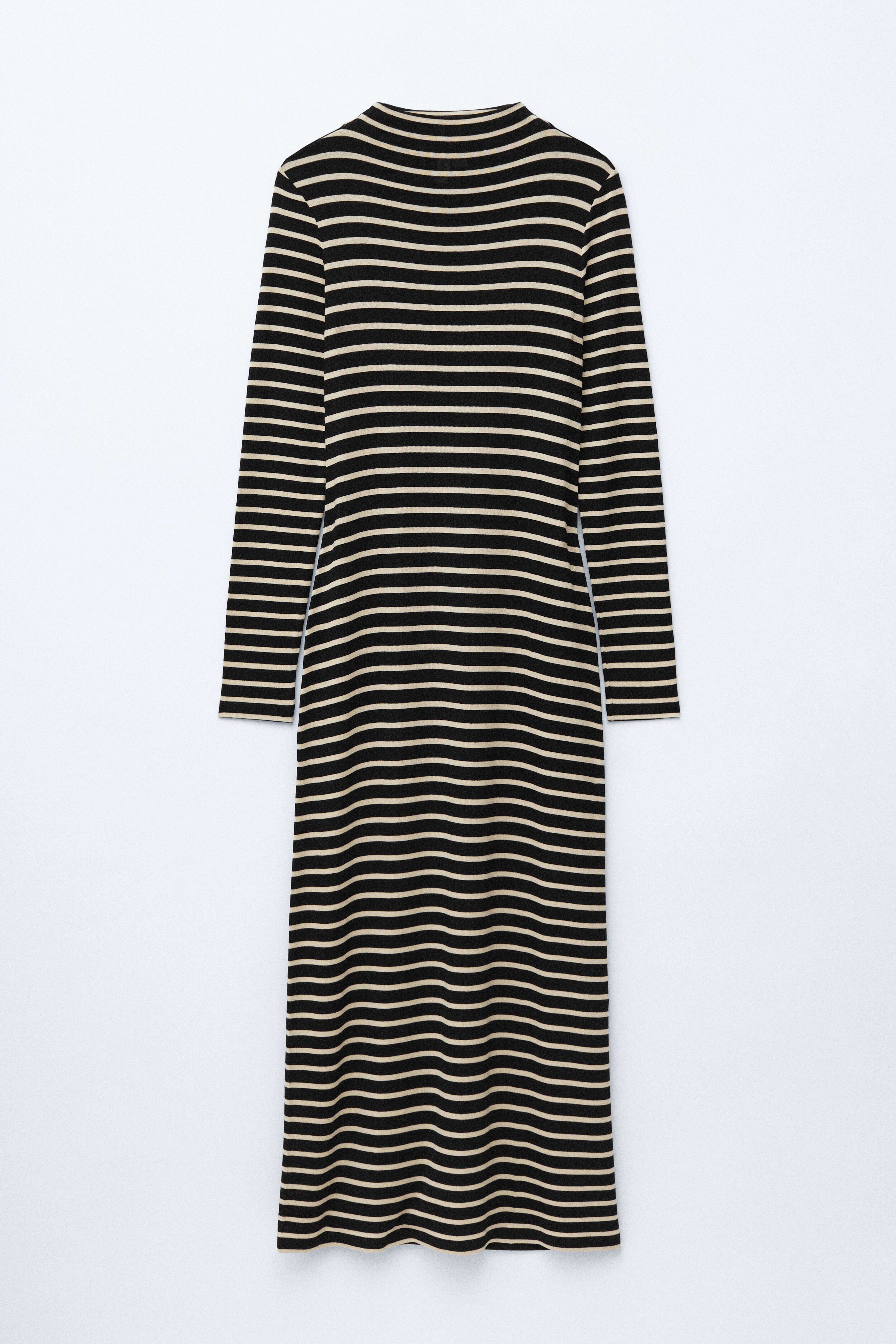 Mock Neck Maxi Dress - Black/White Stripes