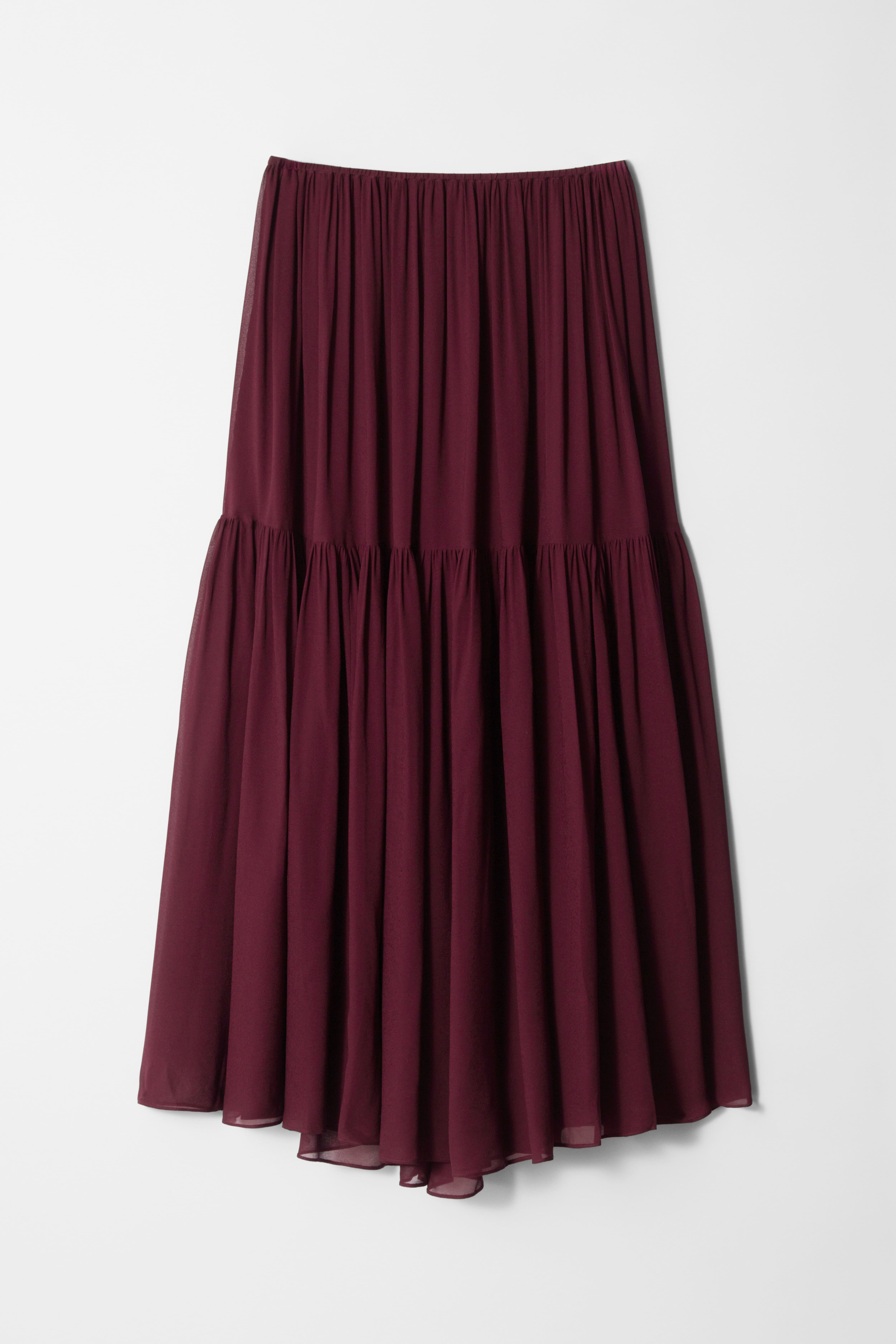 Gelaagde chiffon maxi-rok - Donkerrood