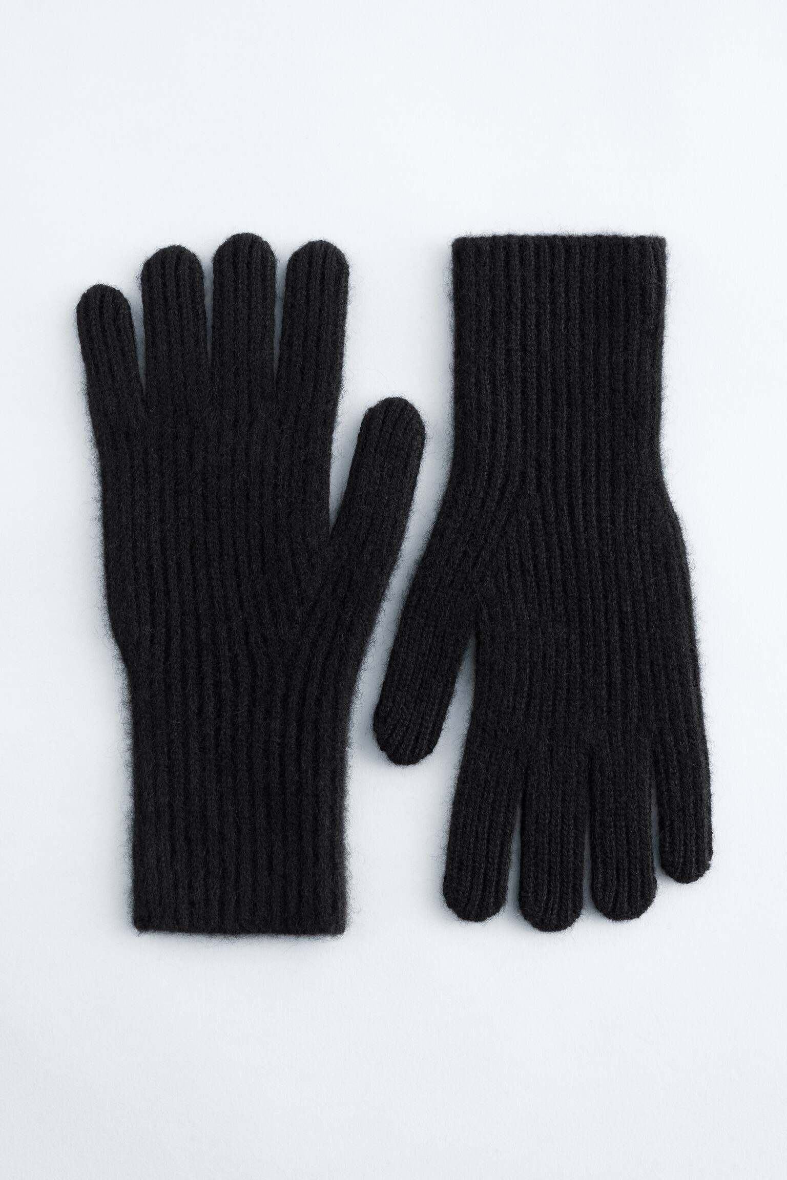 Geribbelde handschoenen van kasjmier - Zwart