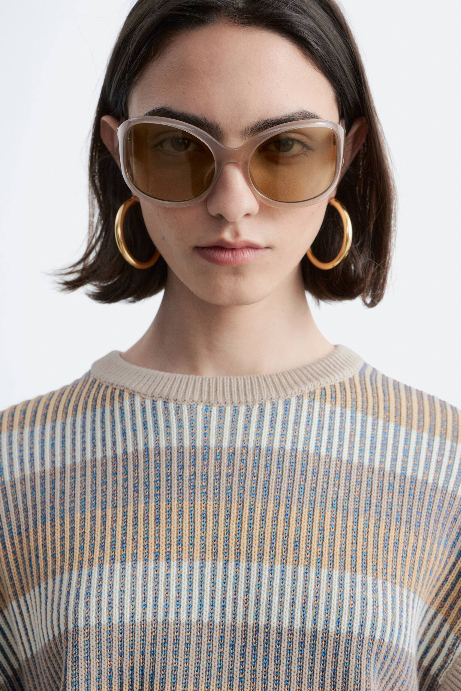 Maglione a pannelli con motivo a righe - Beige/Righe multicolore/Righe giallo/grigio - 3