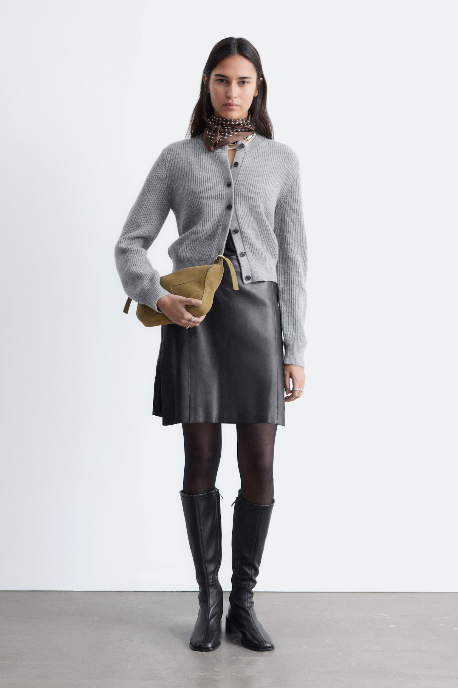 bordás kötött kardigán - Szürke melange/Zöld/Tengerészkék - 4