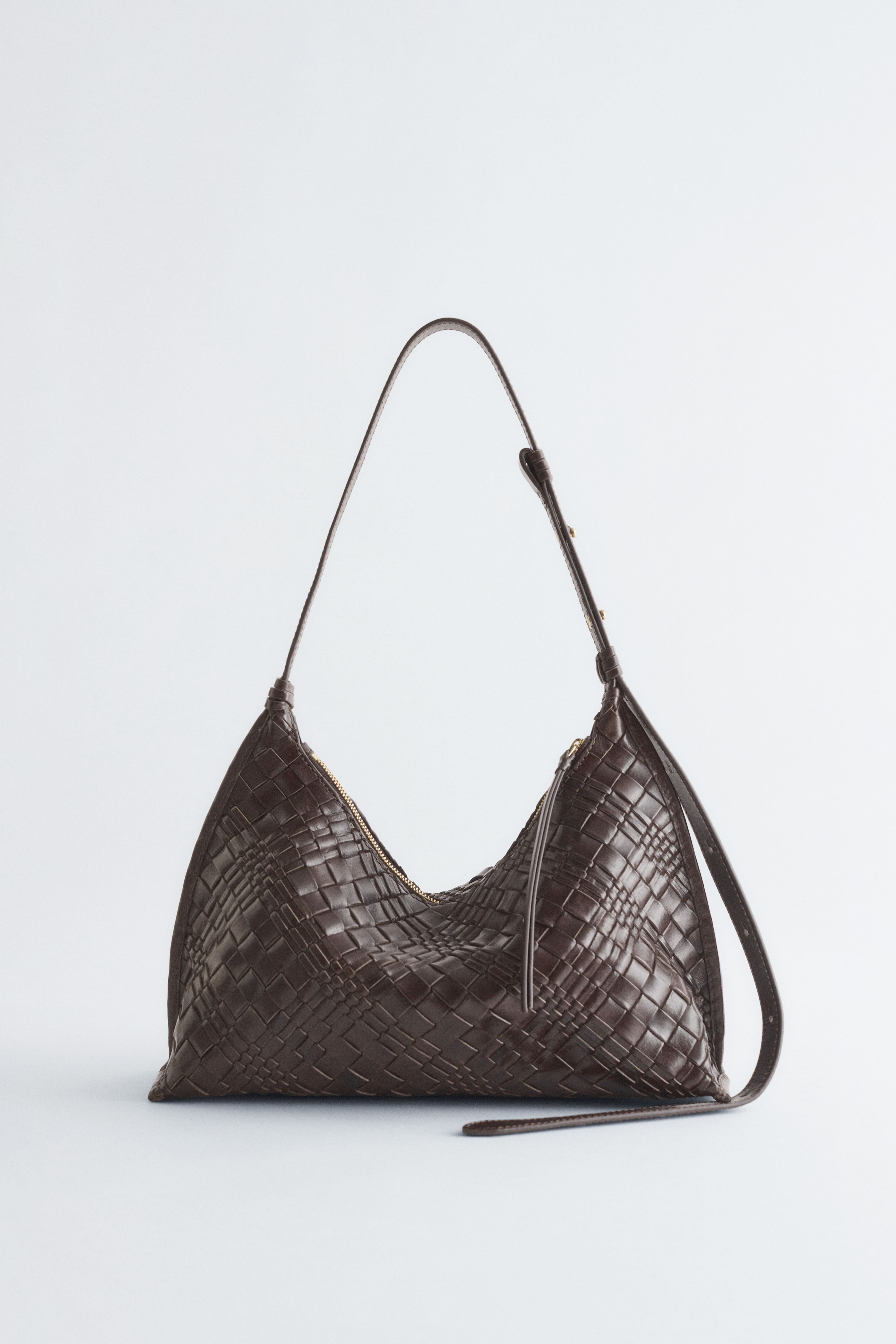Umhängetasche aus verwobenem Leder - Dunkelbraun