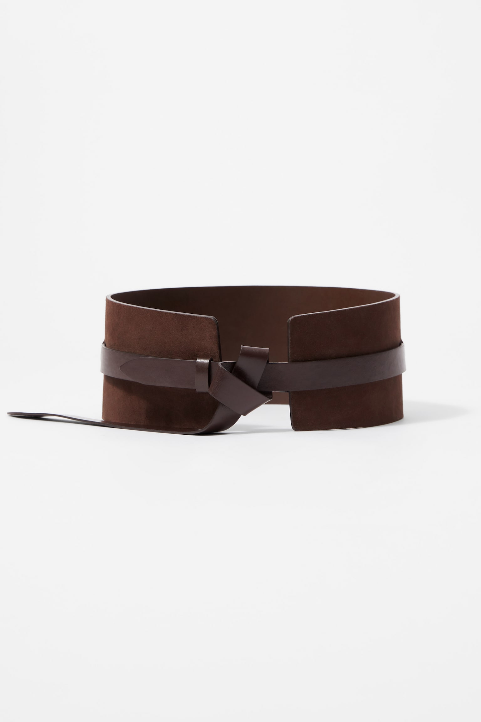 Leather-Trimmed Suede Waist Belt - Brown - 1