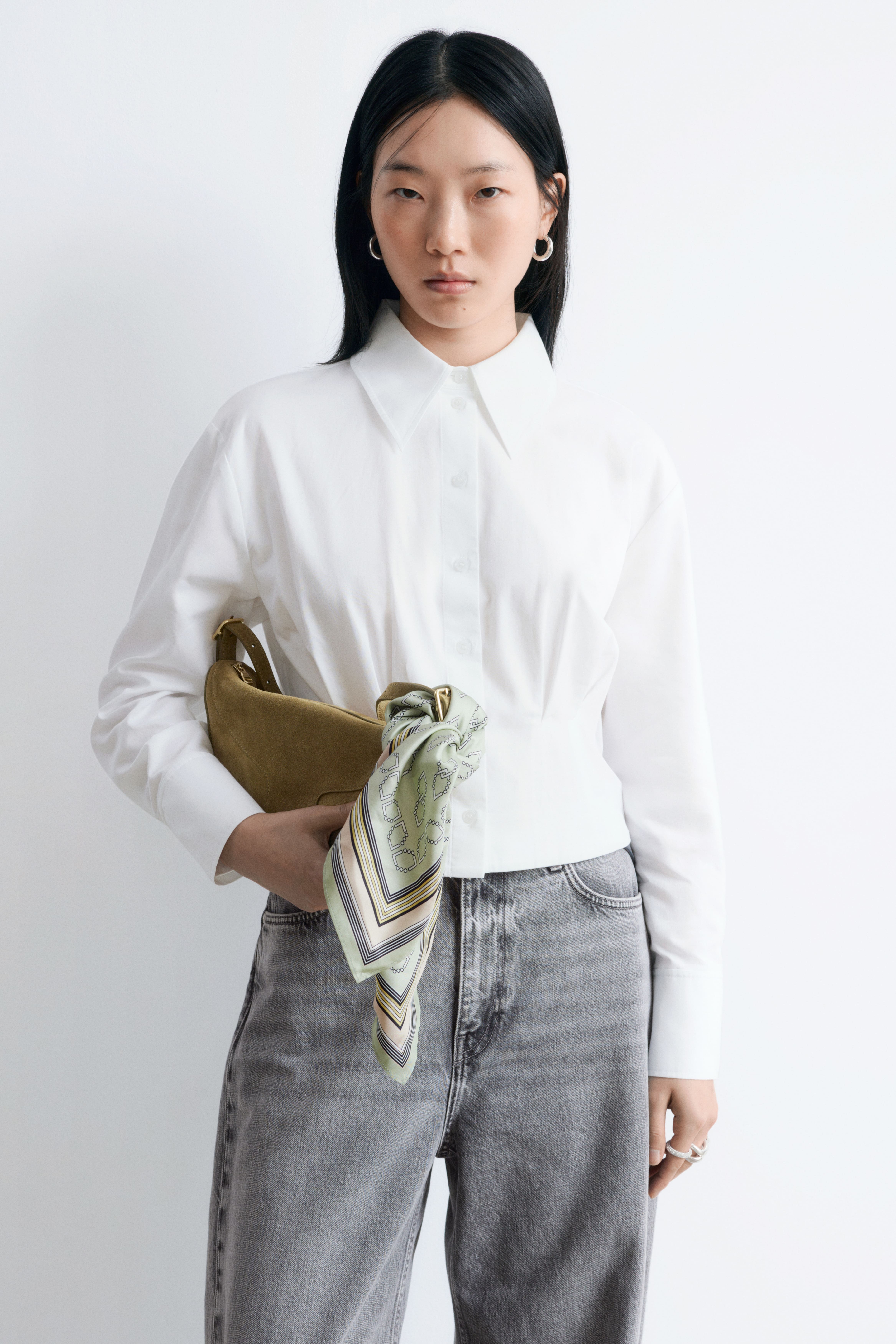 Skjorte med indsnævret talje - Hvid/Beige