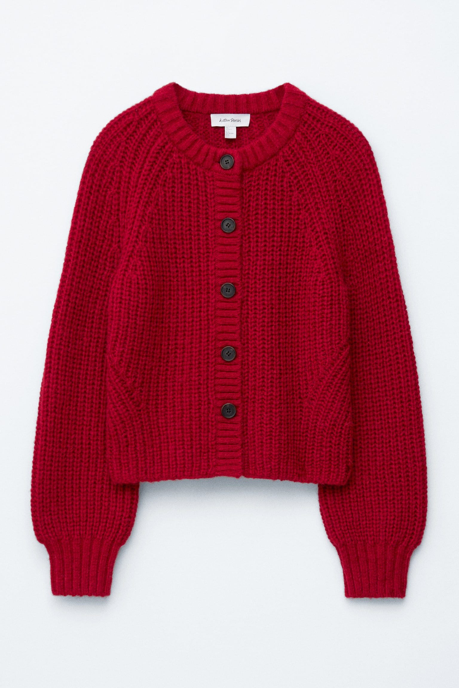 Cardigan mit Ballonärmeln - Rot/Creme - 2