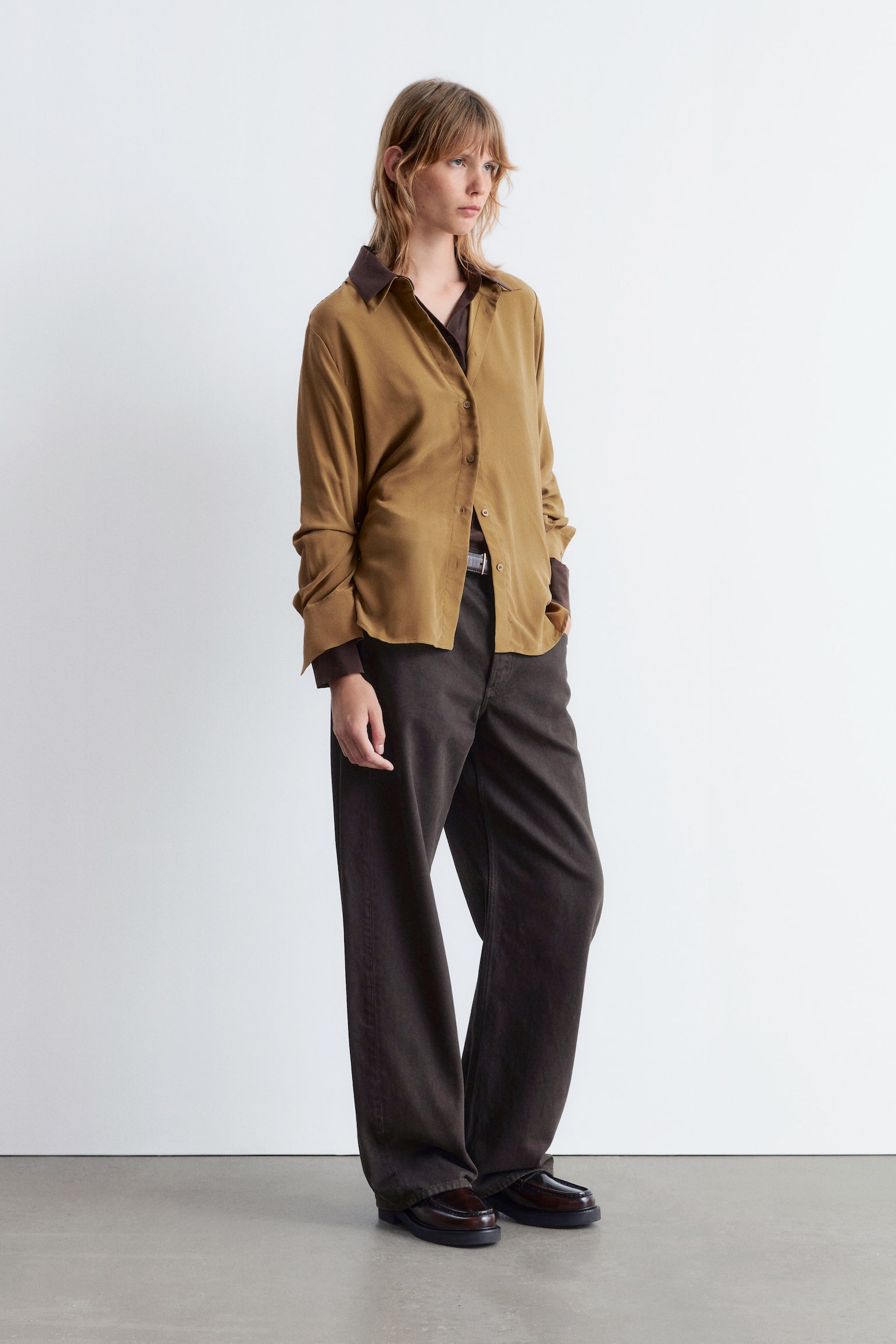 Seidenbluse - Khaki-Braun/Dunkelrot - 3