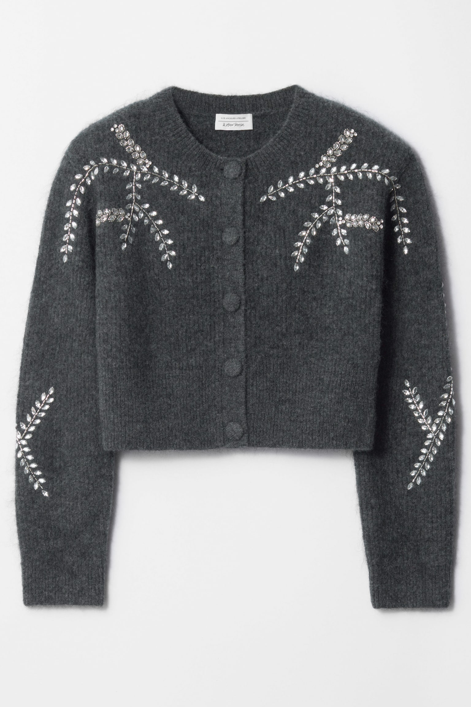 Embroidered Mohair-Blend Cardigan - Dark Grey/Maroon - 2