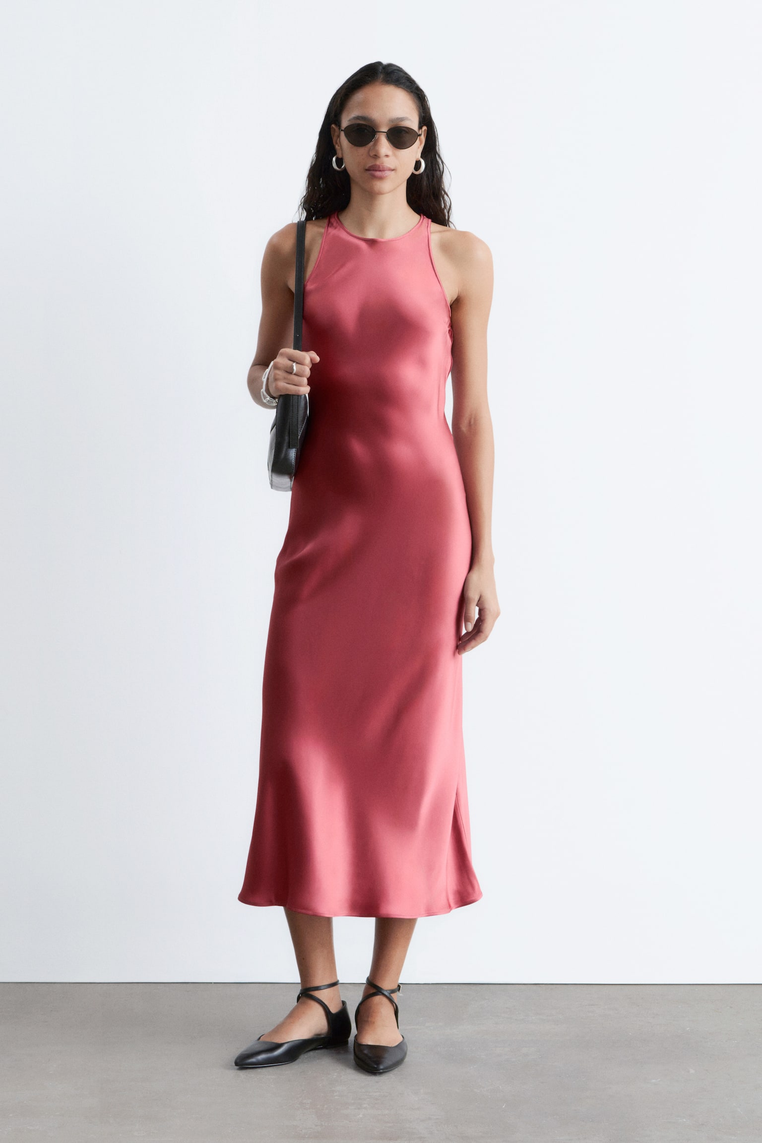 Mouwloze satijnen midi-jurk - Donkerroze/Donkerbruin/Zwart - 1